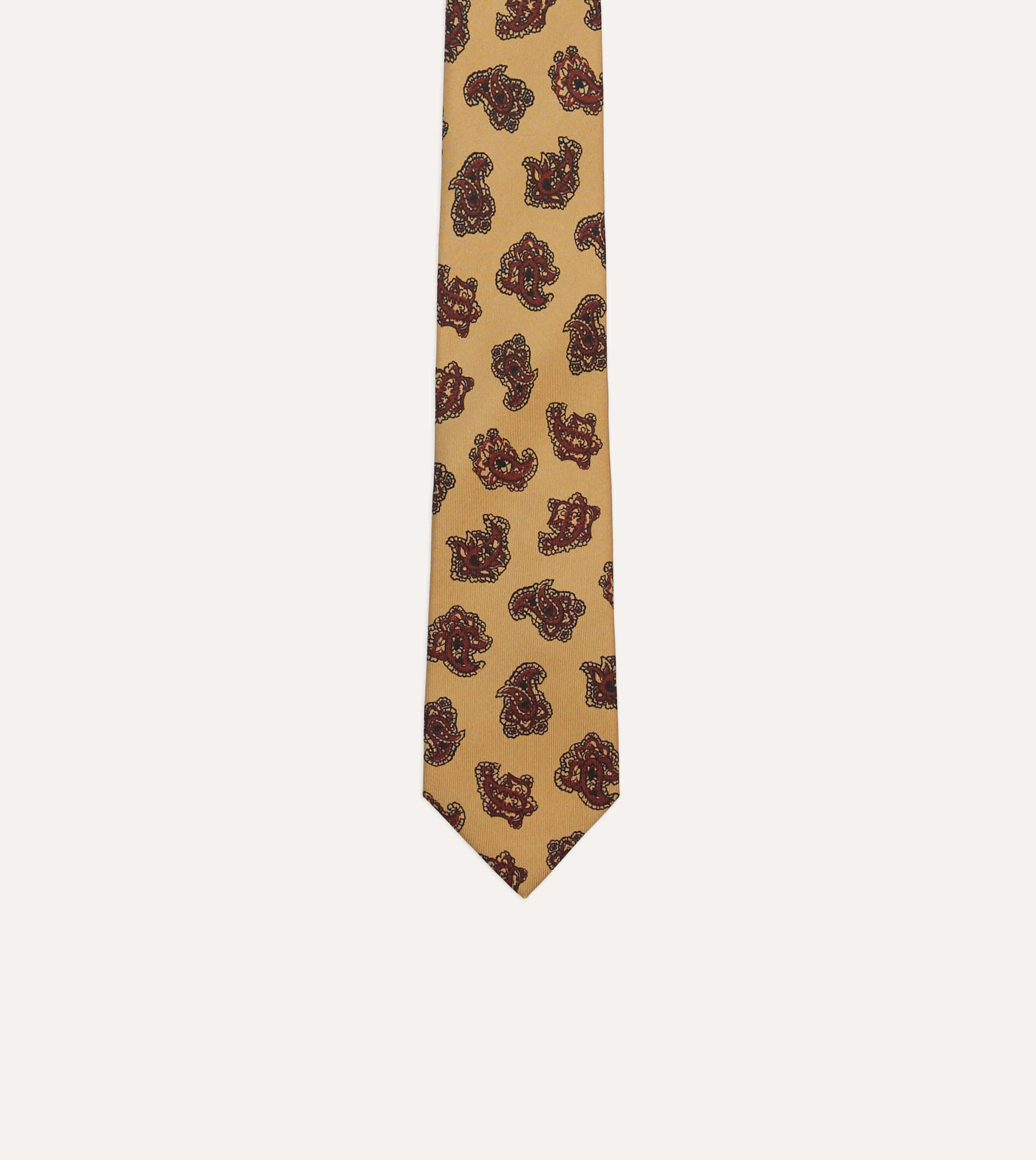 Gold and Red Paisley Motif Print Silk Self Tipped Tie sold by Drake's London product image thumbnail 3