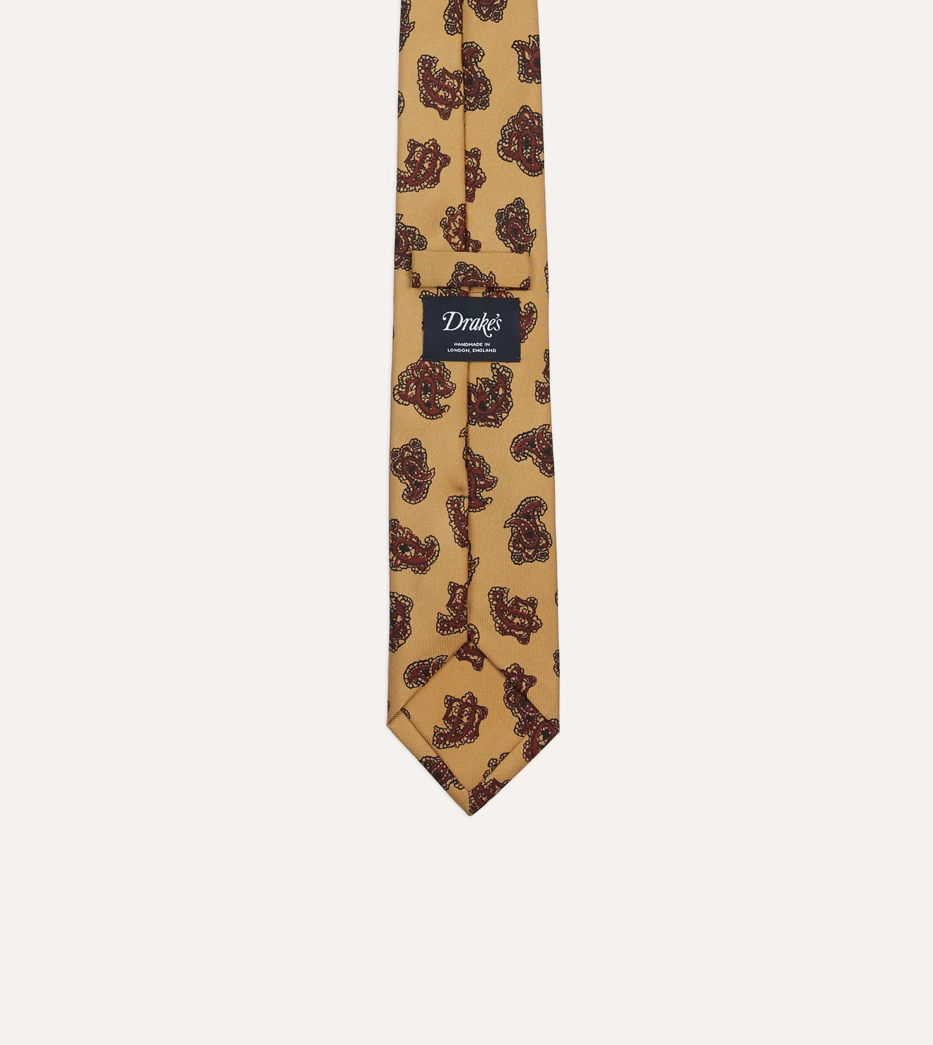 Gold and Red Paisley Motif Print Silk Self Tipped Tie sold by Drake's London product image thumbnail 4