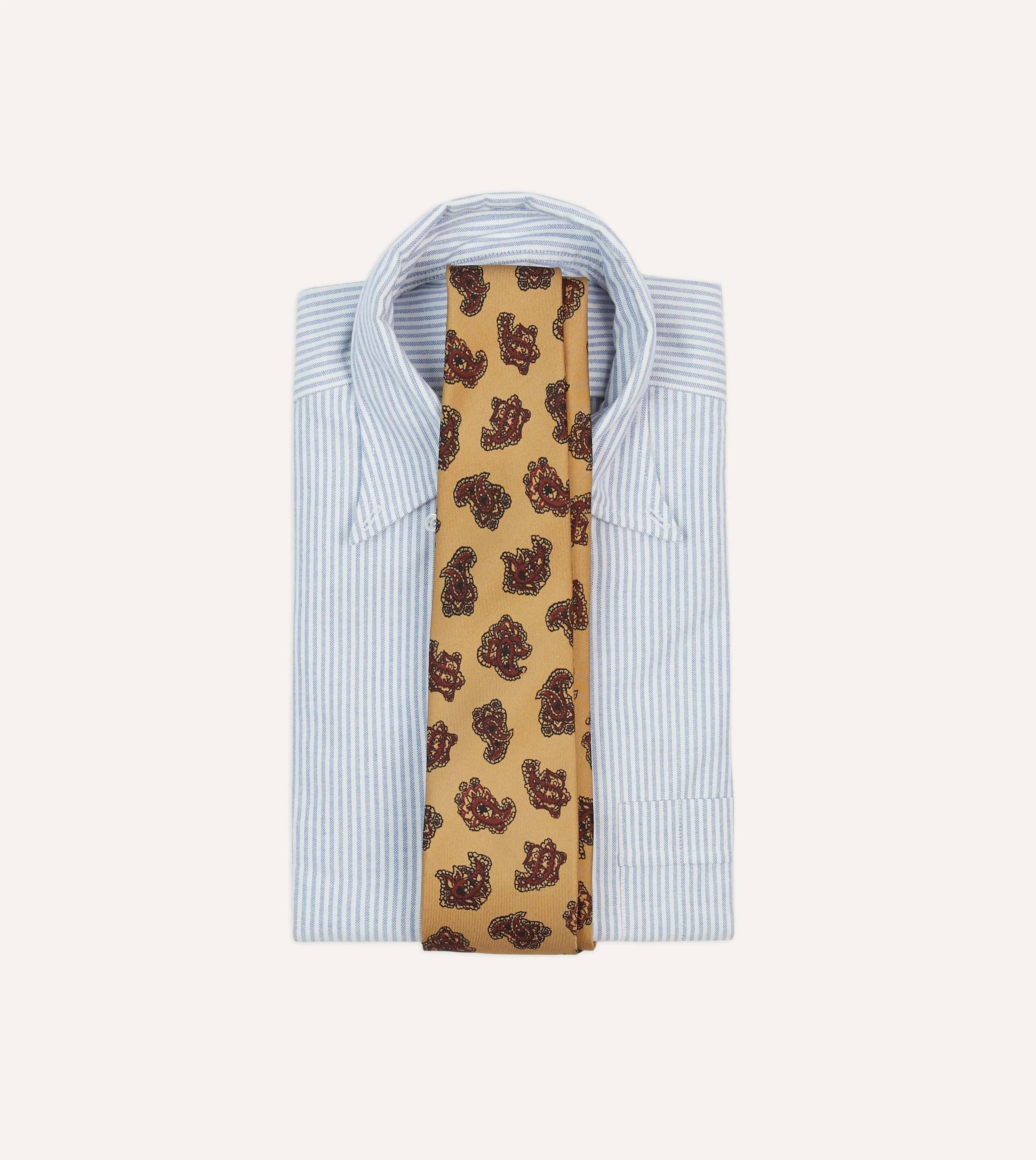 Gold and Red Paisley Motif Print Silk Self Tipped Tie sold by Drake's London product image thumbnail 2