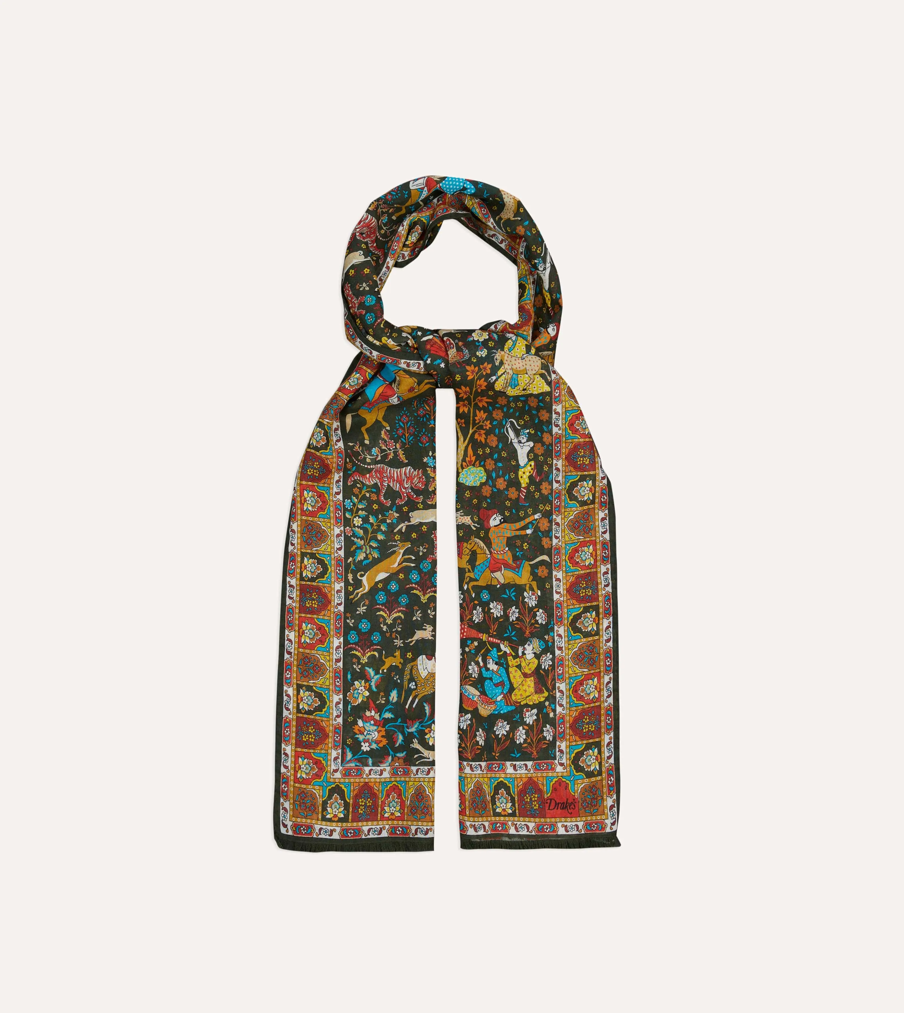 Green Mughal Garden Print Wool Silk Scarf sold by Drake's London product image thumbnail 4