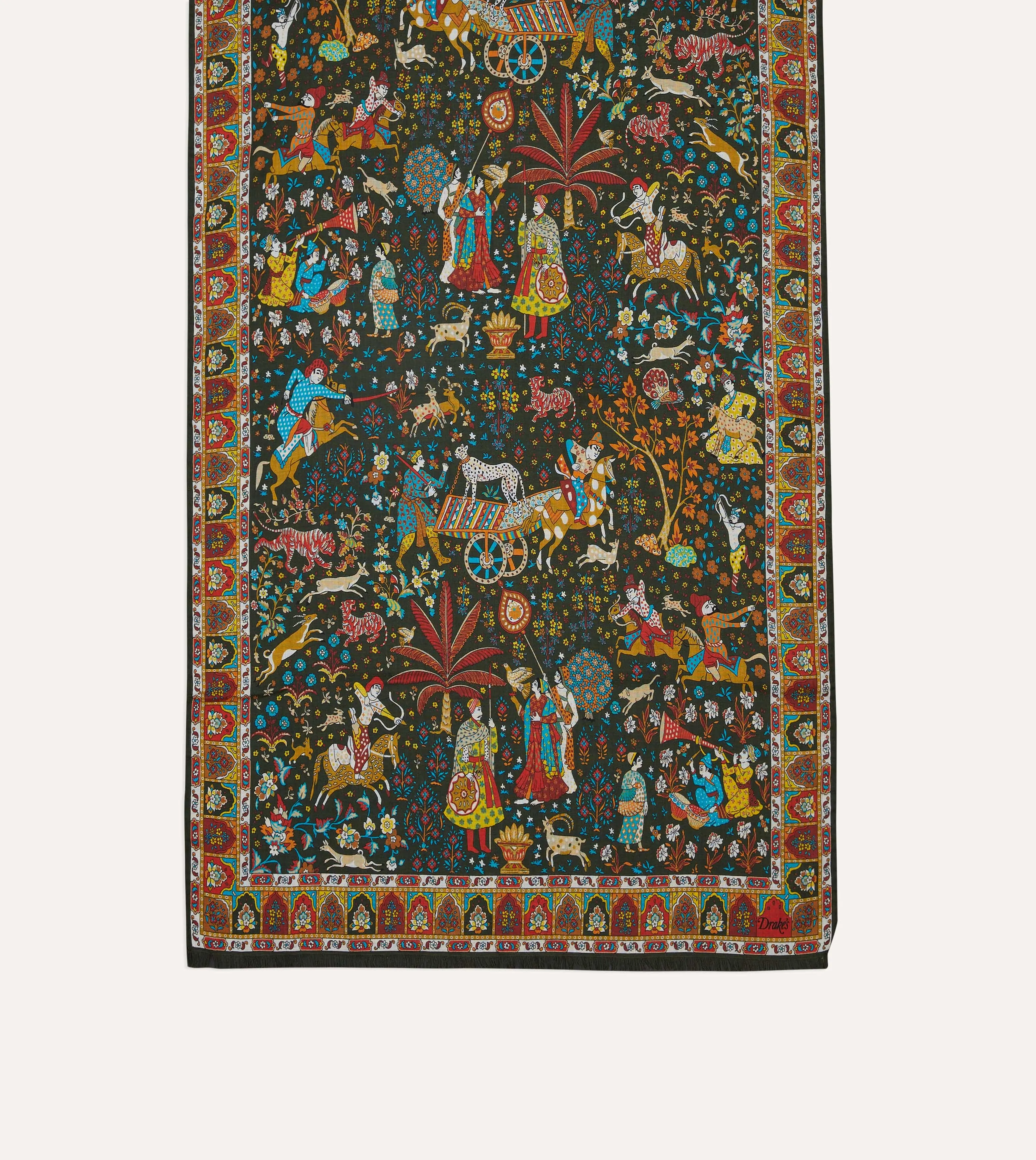 Green Mughal Garden Print Wool Silk Scarf sold by Drake's London product image thumbnail 3