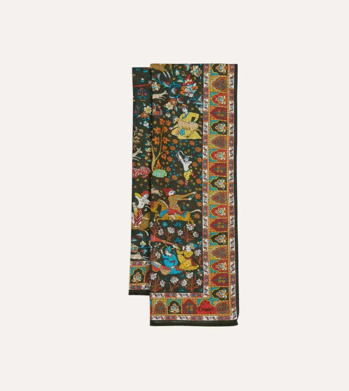 Green Mughal Garden Print Wool Silk Scarf sold by Drake's London