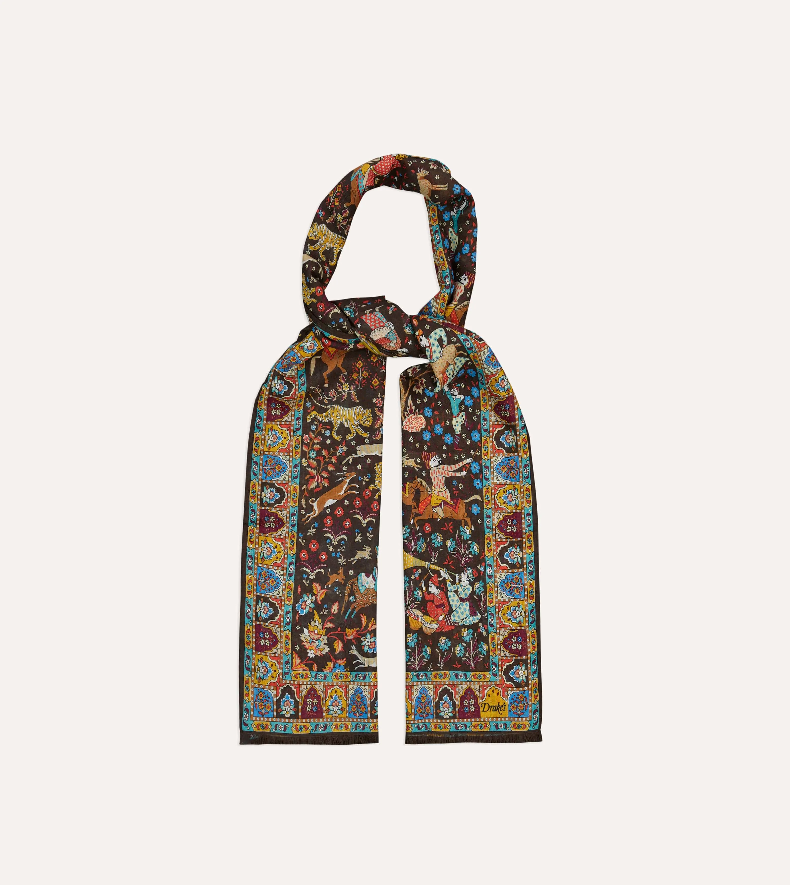 Brown Mughal Garden Print Wool Silk Scarf sold by Drake's London product image thumbnail 4