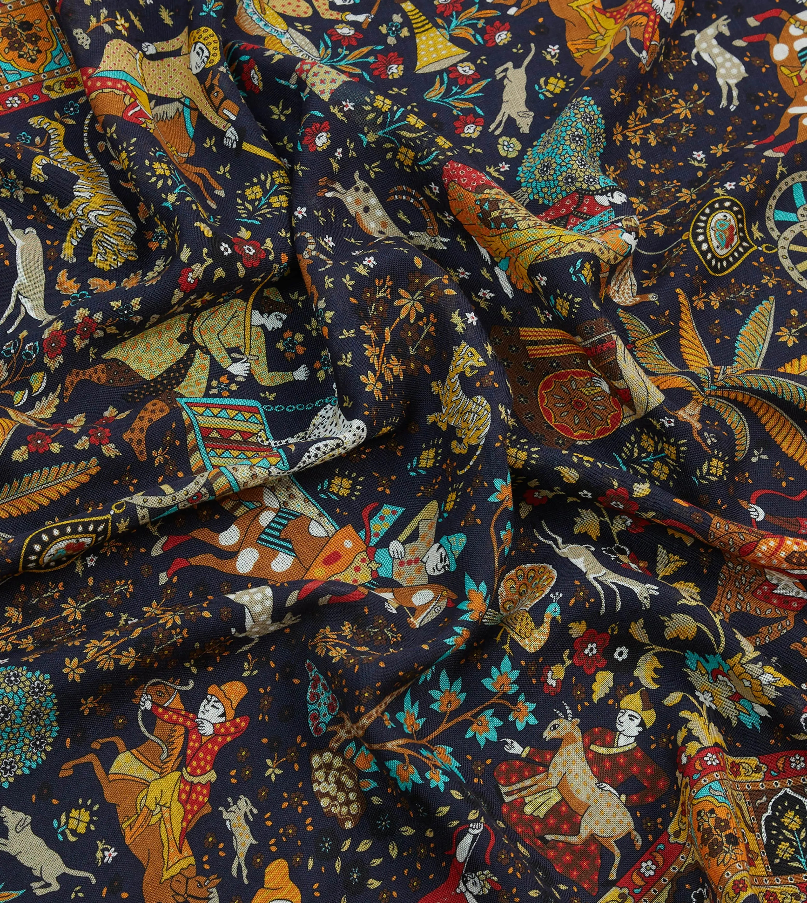 Navy Mughal Garden Print Wool Silk Scarf sold by Drake's London product image thumbnail 2