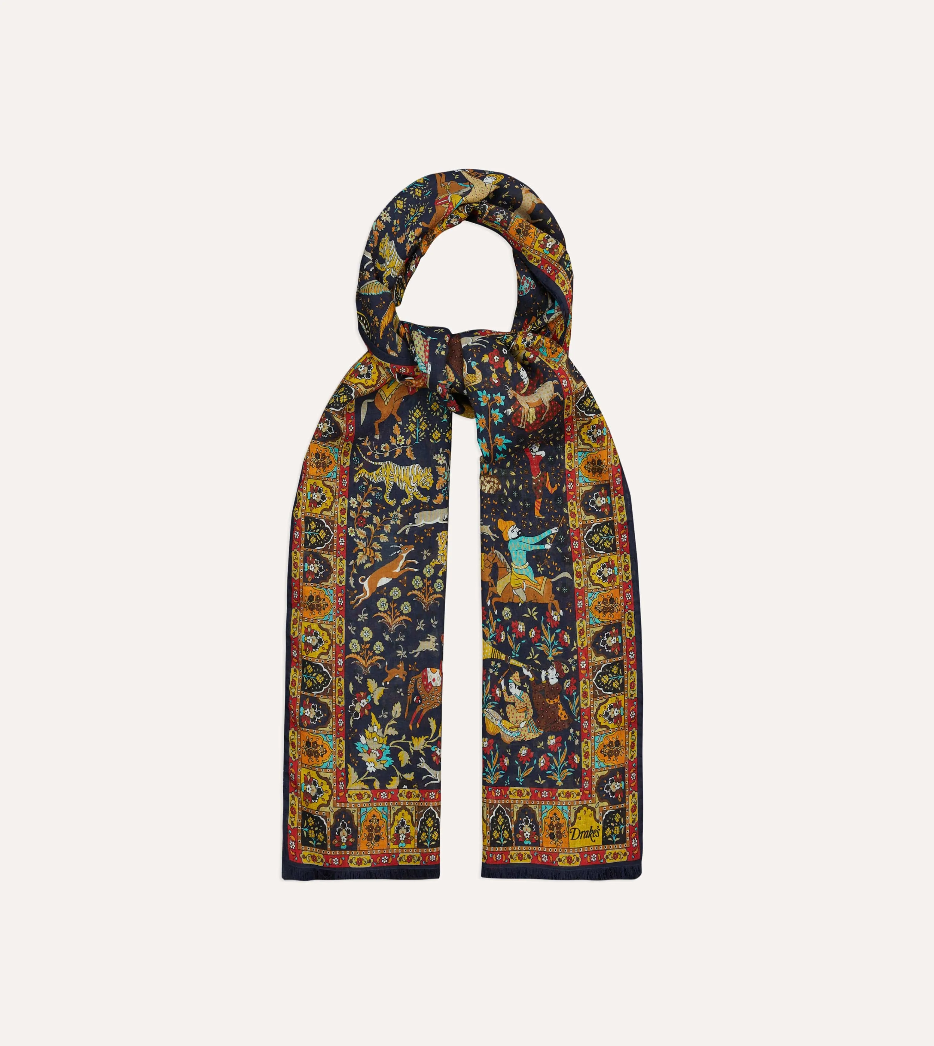 Navy Mughal Garden Print Wool Silk Scarf sold by Drake's London product image thumbnail 4