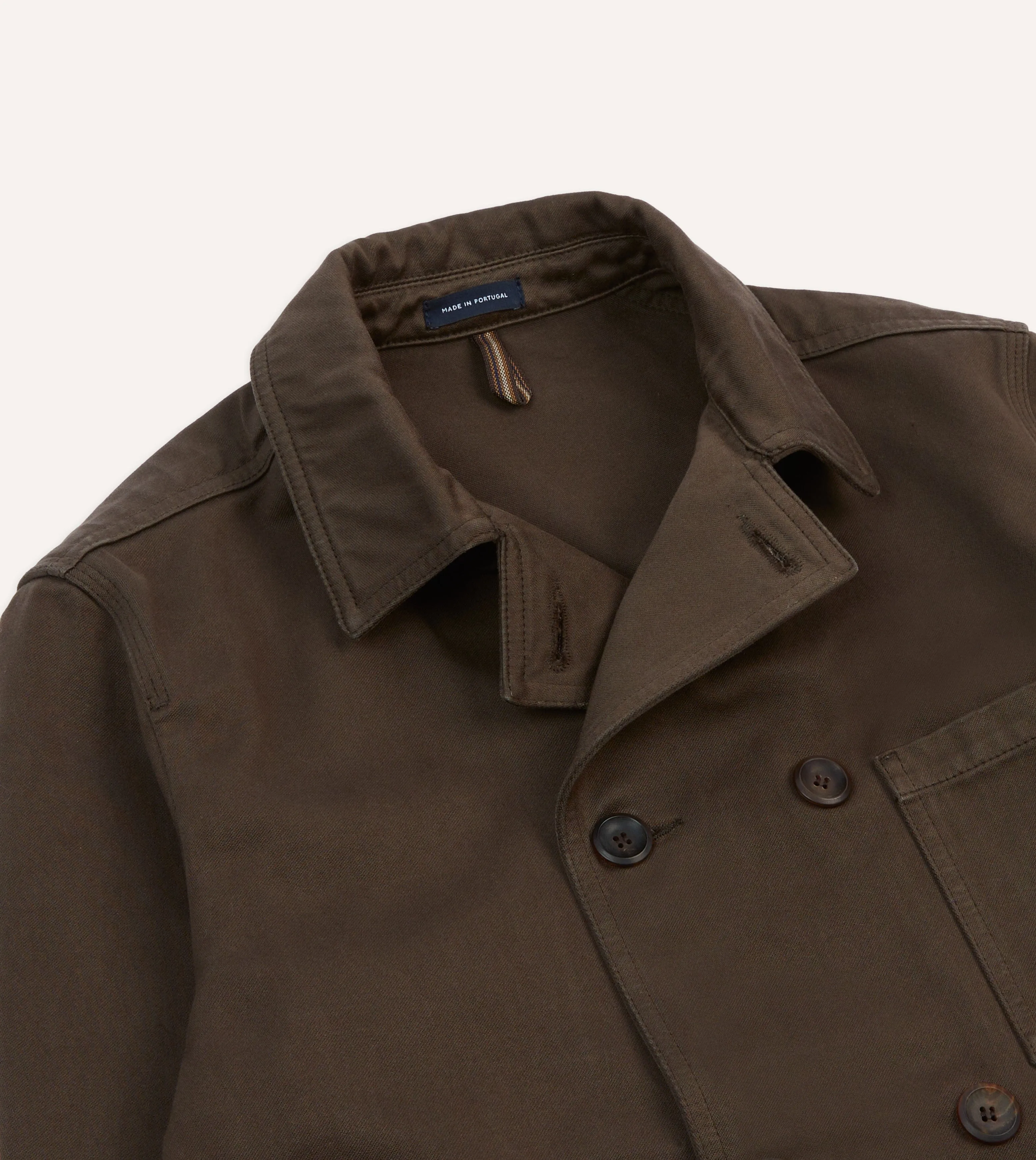 Brown Cotton Double-Breasted Chore Coat sold by Drake's London product image thumbnail 3