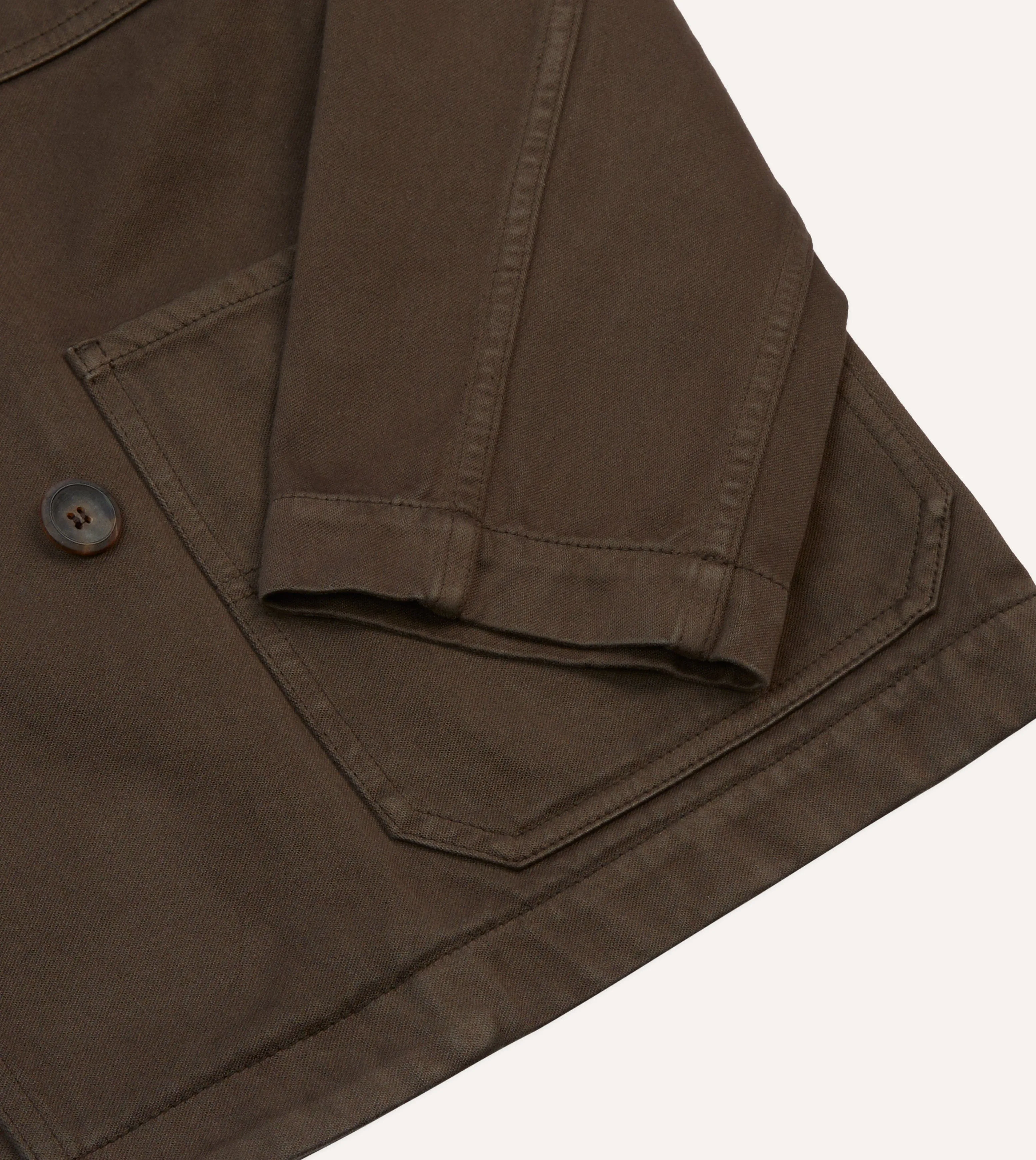 Brown Cotton Double-Breasted Chore Coat sold by Drake's London product image thumbnail 5