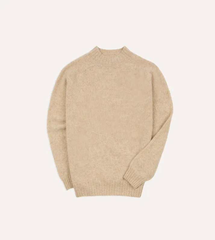 Ecru Brushed Shetland Mock Neck Jumper sold by Drake's London