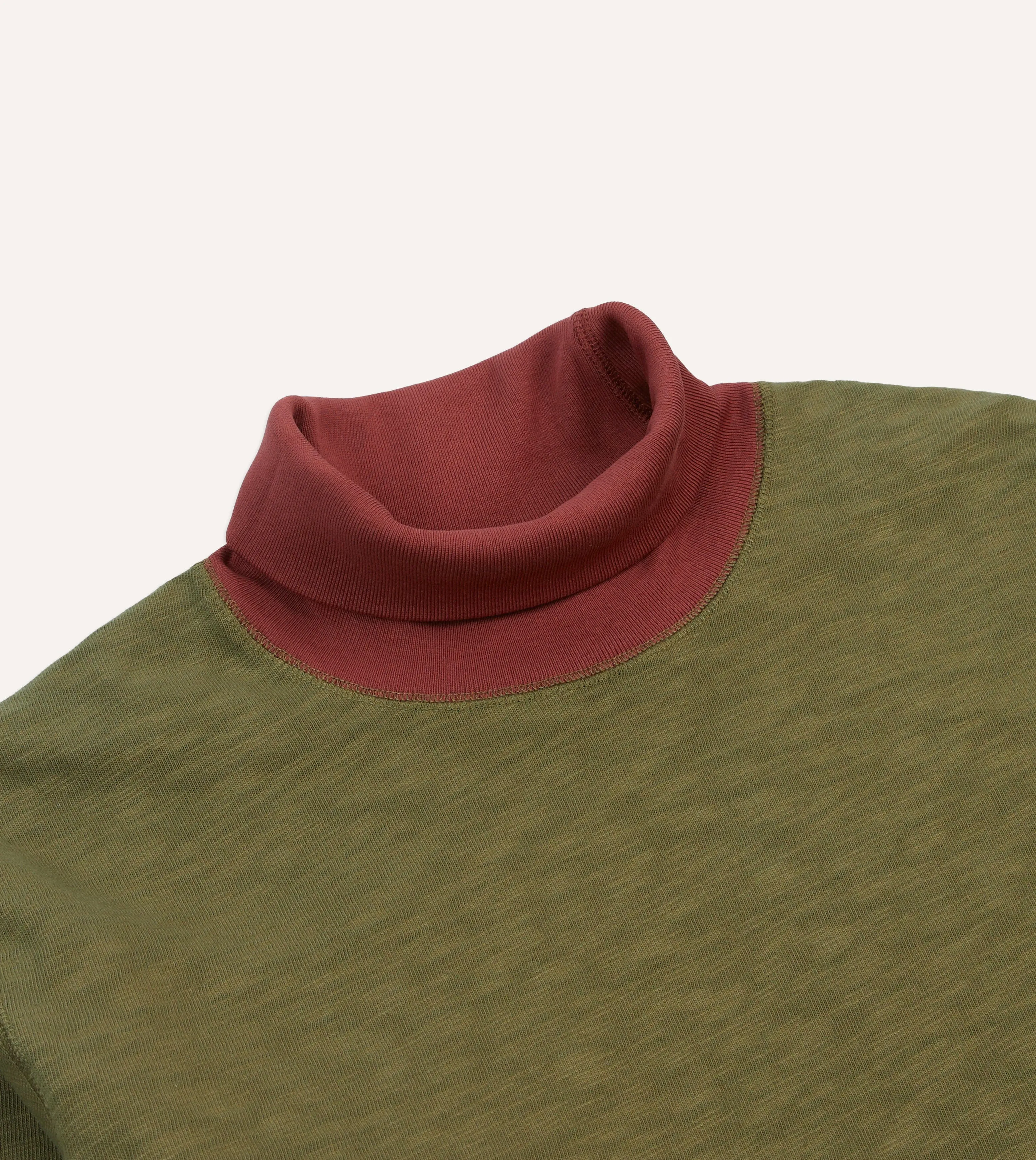 Khaki Cotton Long-Sleeve Roll Neck Hiking T-Shirt sold by Drake's London product image thumbnail 3