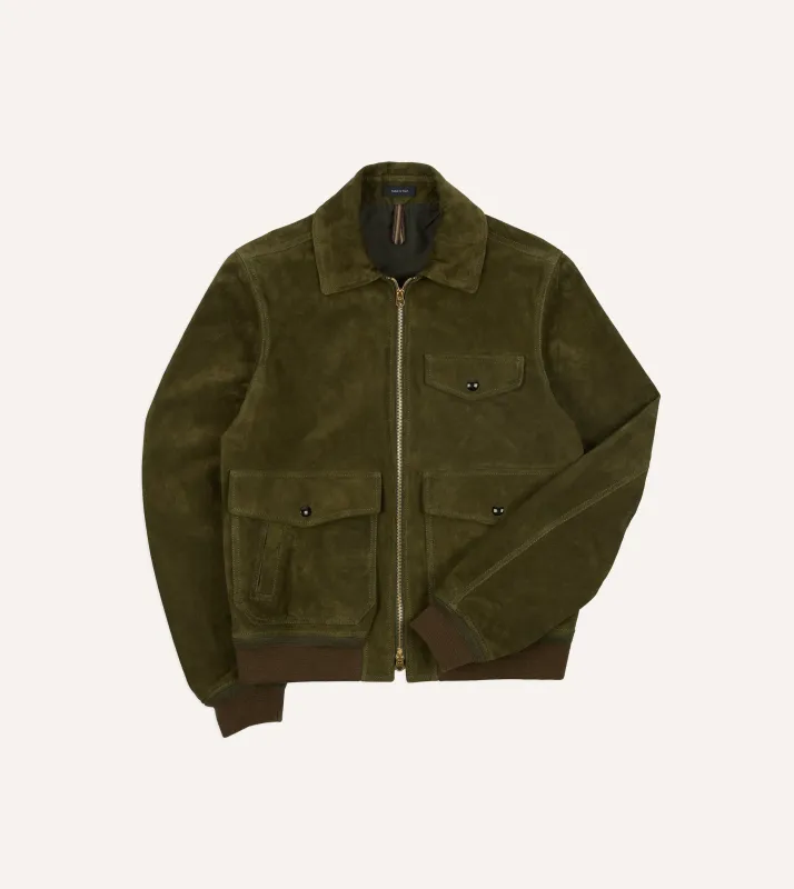 Green Heavyweight Suede A-2 Bomber Jacket sold by Drake's London