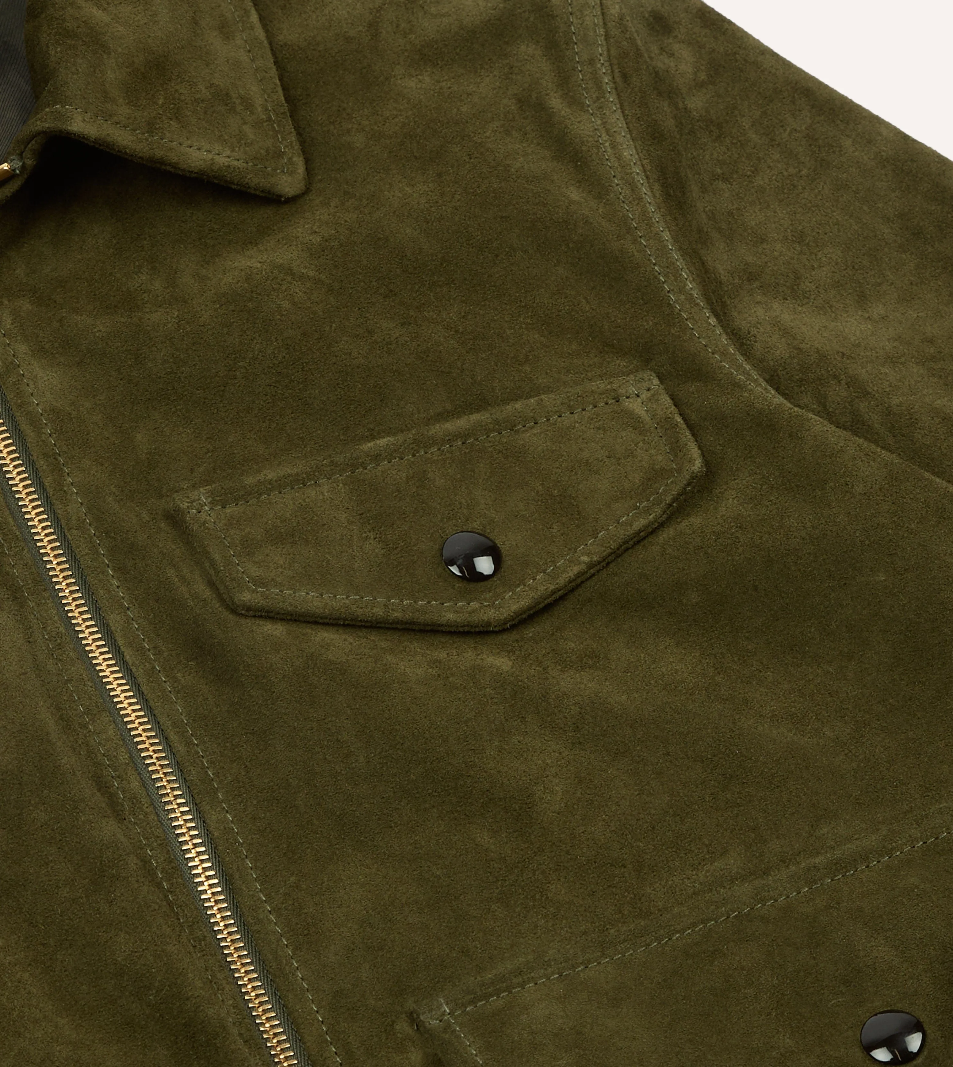 Green Heavyweight Suede A-2 Bomber Jacket sold by Drake's London product image thumbnail 4