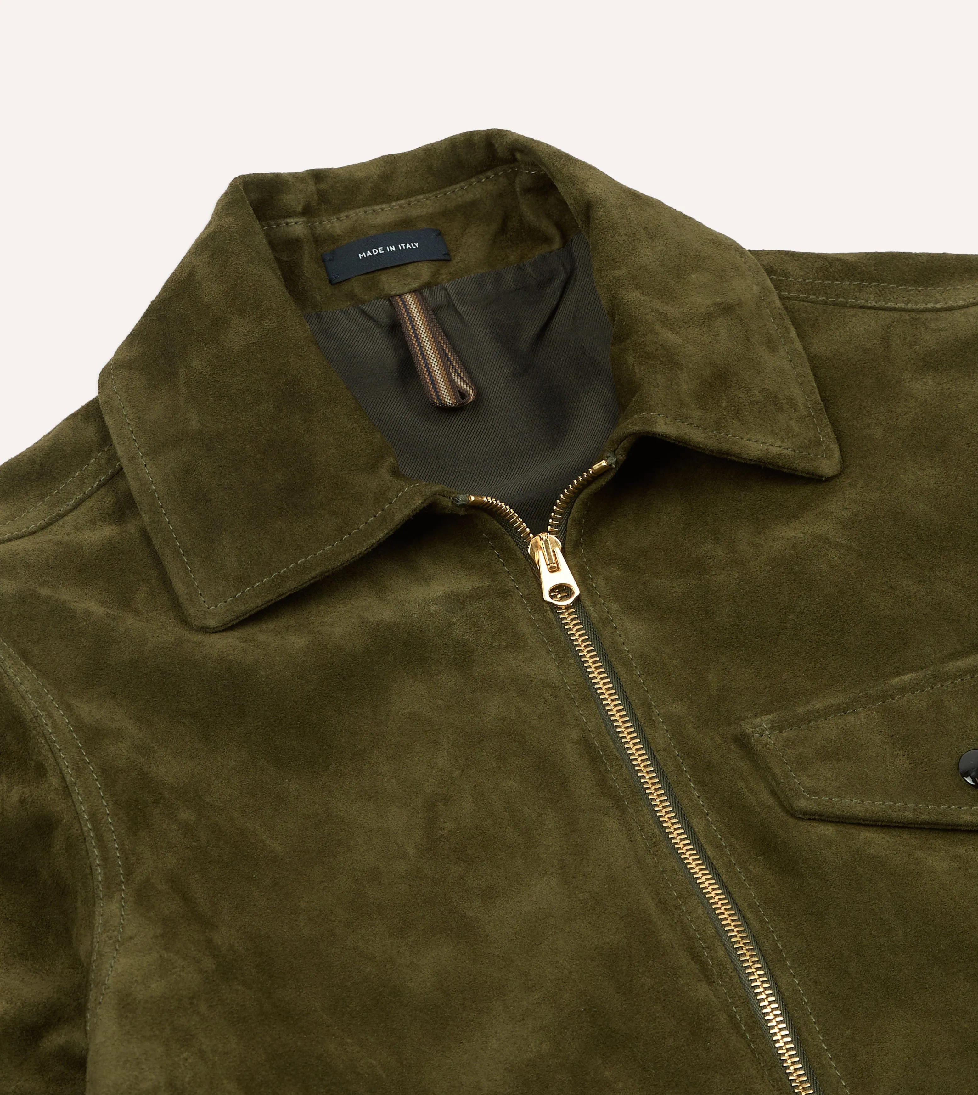 Green Heavyweight Suede A-2 Bomber Jacket sold by Drake's London product image thumbnail 3