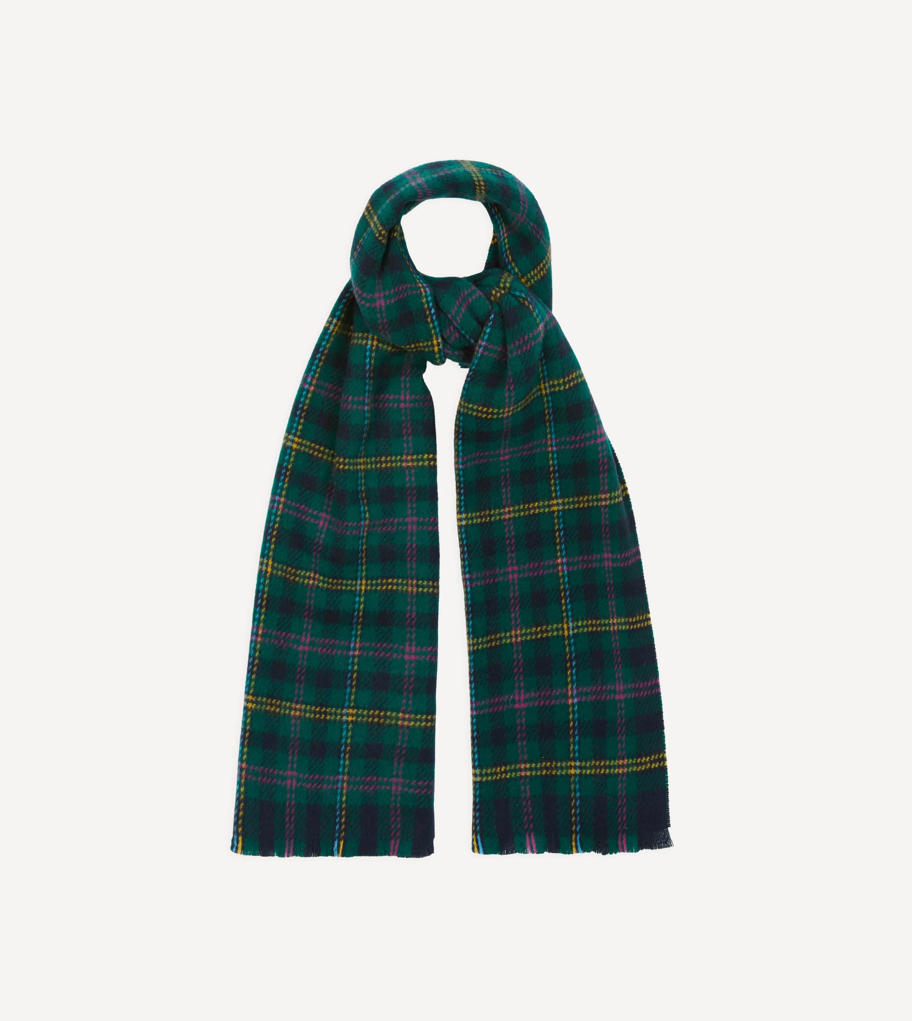 Green Tartan Check Wool Scarf sold by Drake's London product image thumbnail 4