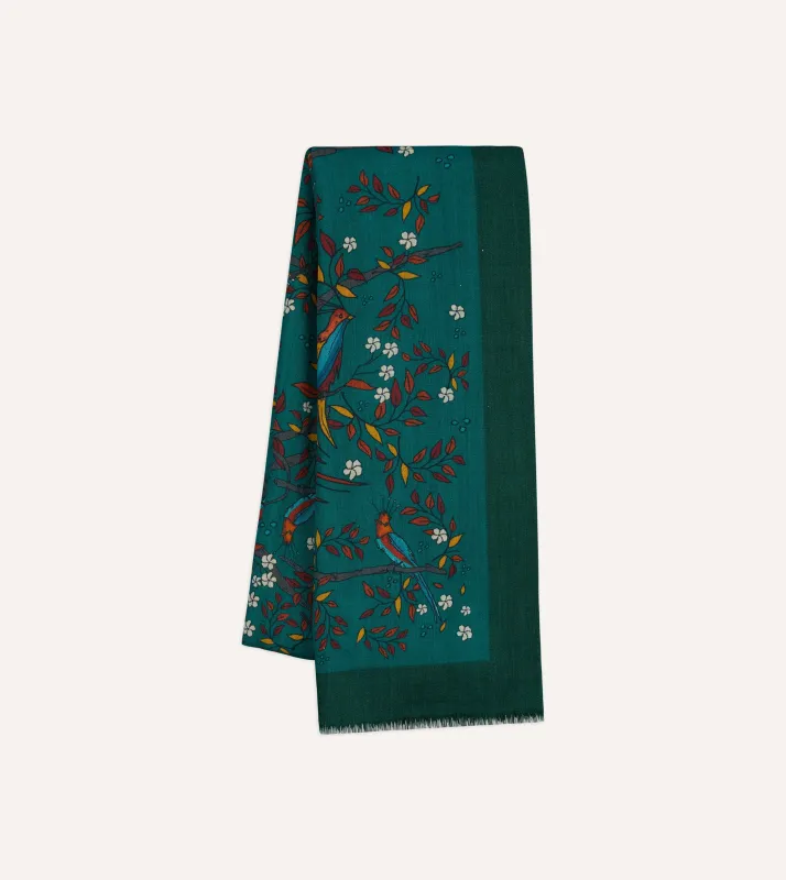Green Birds of Paradise Print Wool Scarf sold by Drake's London