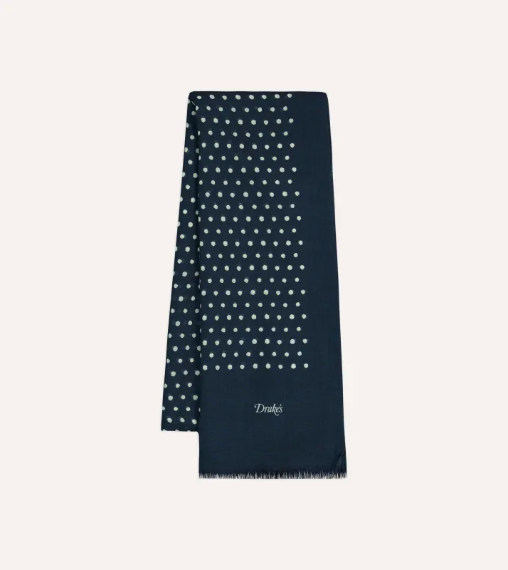 Navy Polka Dot Wool Scarf sold by Drake's London