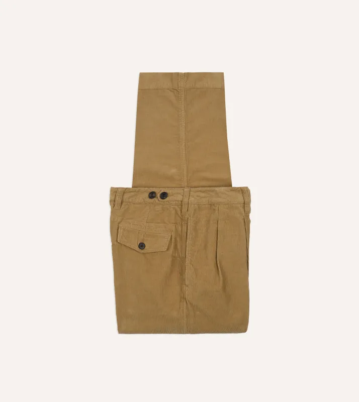 Sand Cotton Corduroy Wide Leg Double Pleat Chino sold by Drake's London