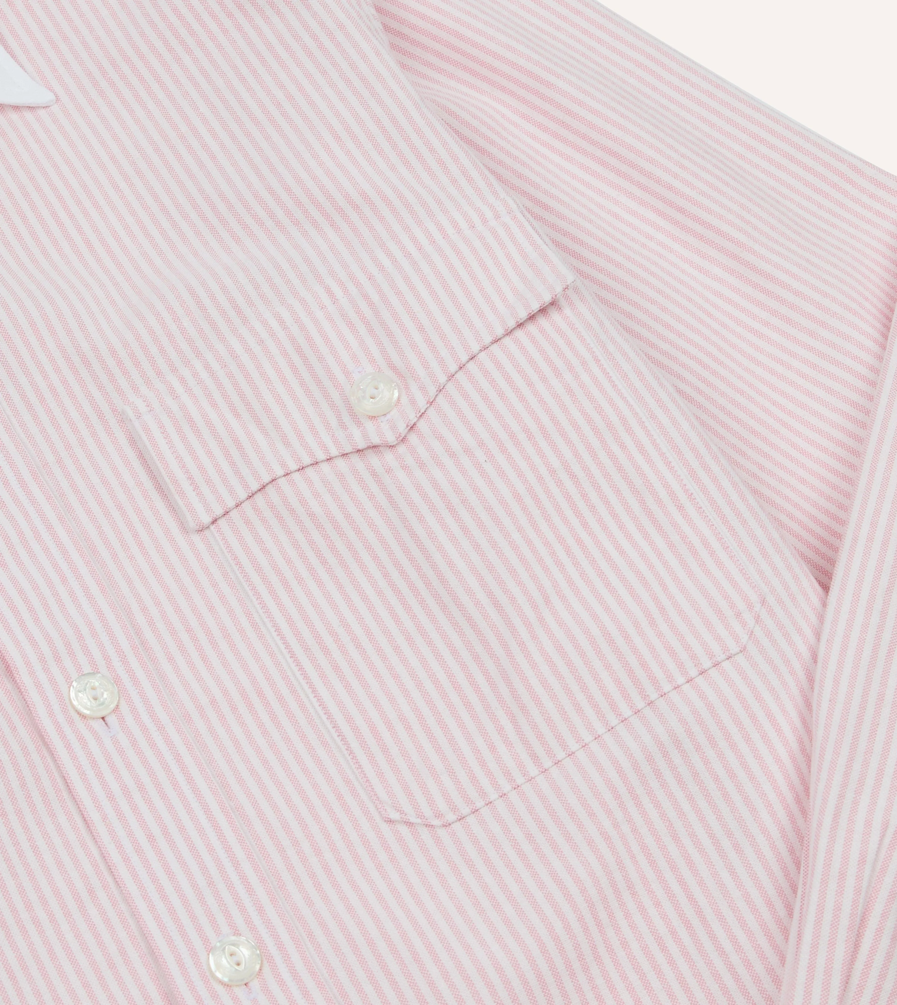 Pink Ticking Stripe Cotton Oxford Long Point Collar Western Shirt sold by Drake's London product image thumbnail 4
