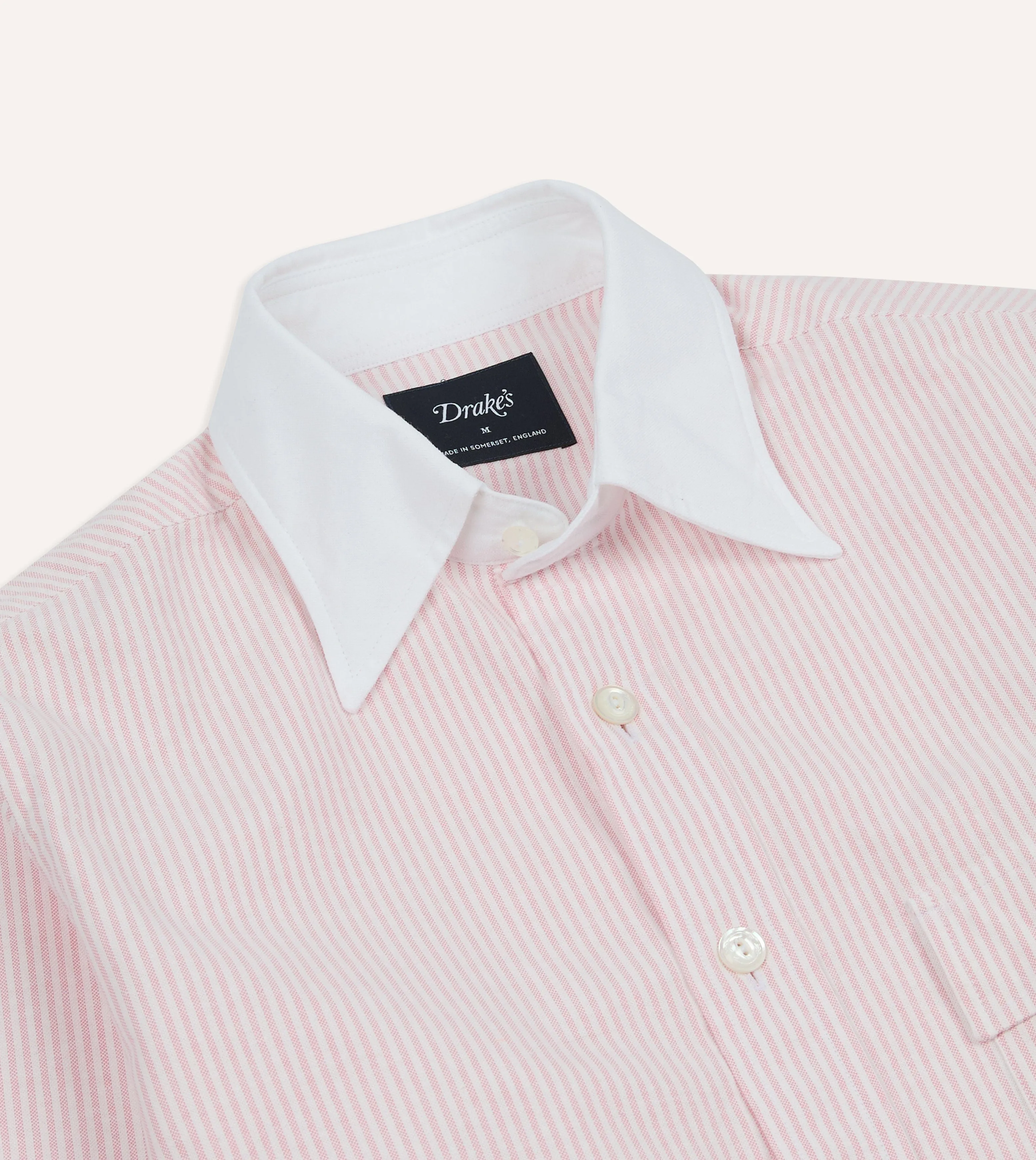 Pink Ticking Stripe Cotton Oxford Long Point Collar Western Shirt sold by Drake's London product image thumbnail 3