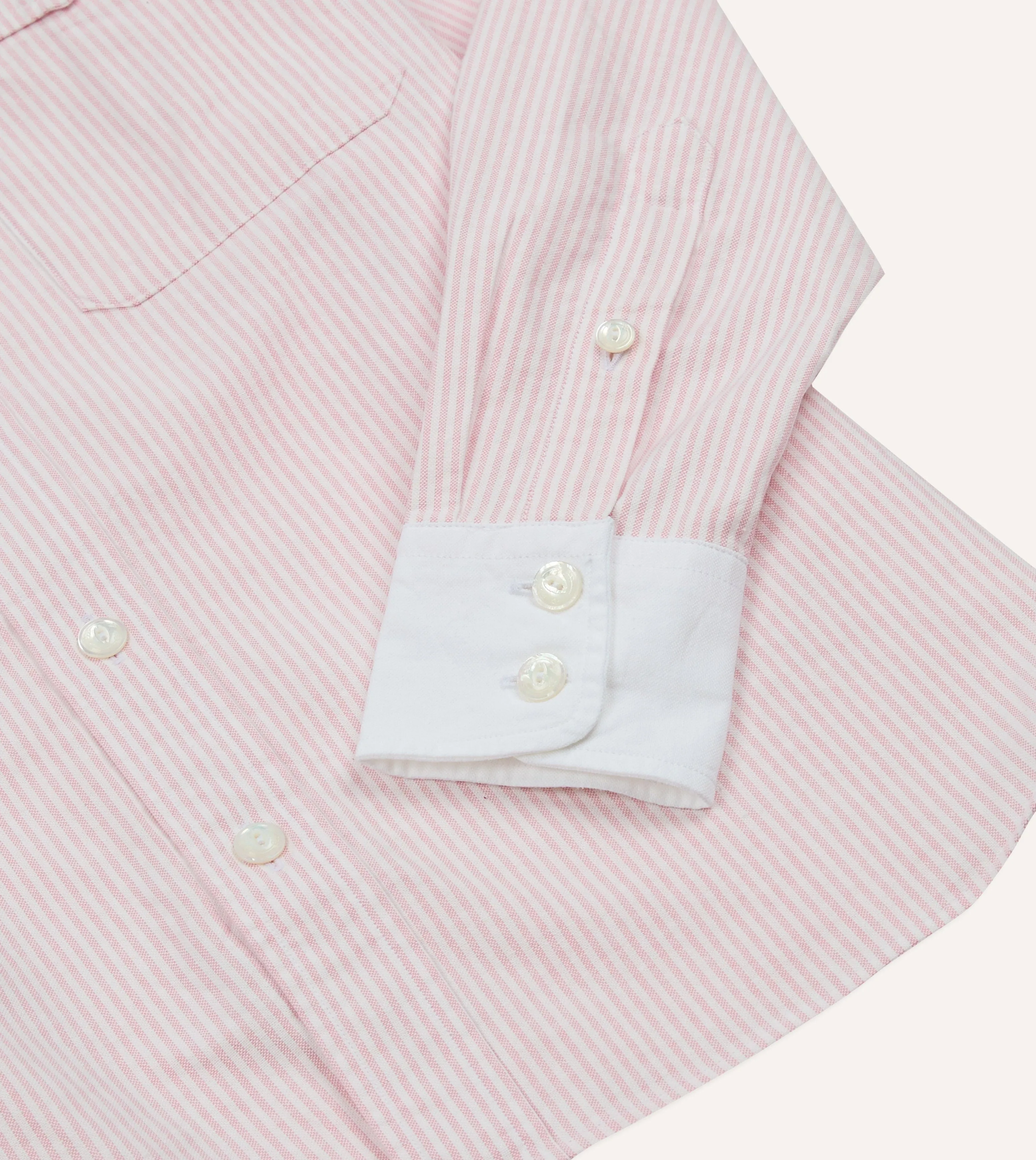 Pink Ticking Stripe Cotton Oxford Long Point Collar Western Shirt sold by Drake's London product image thumbnail 5