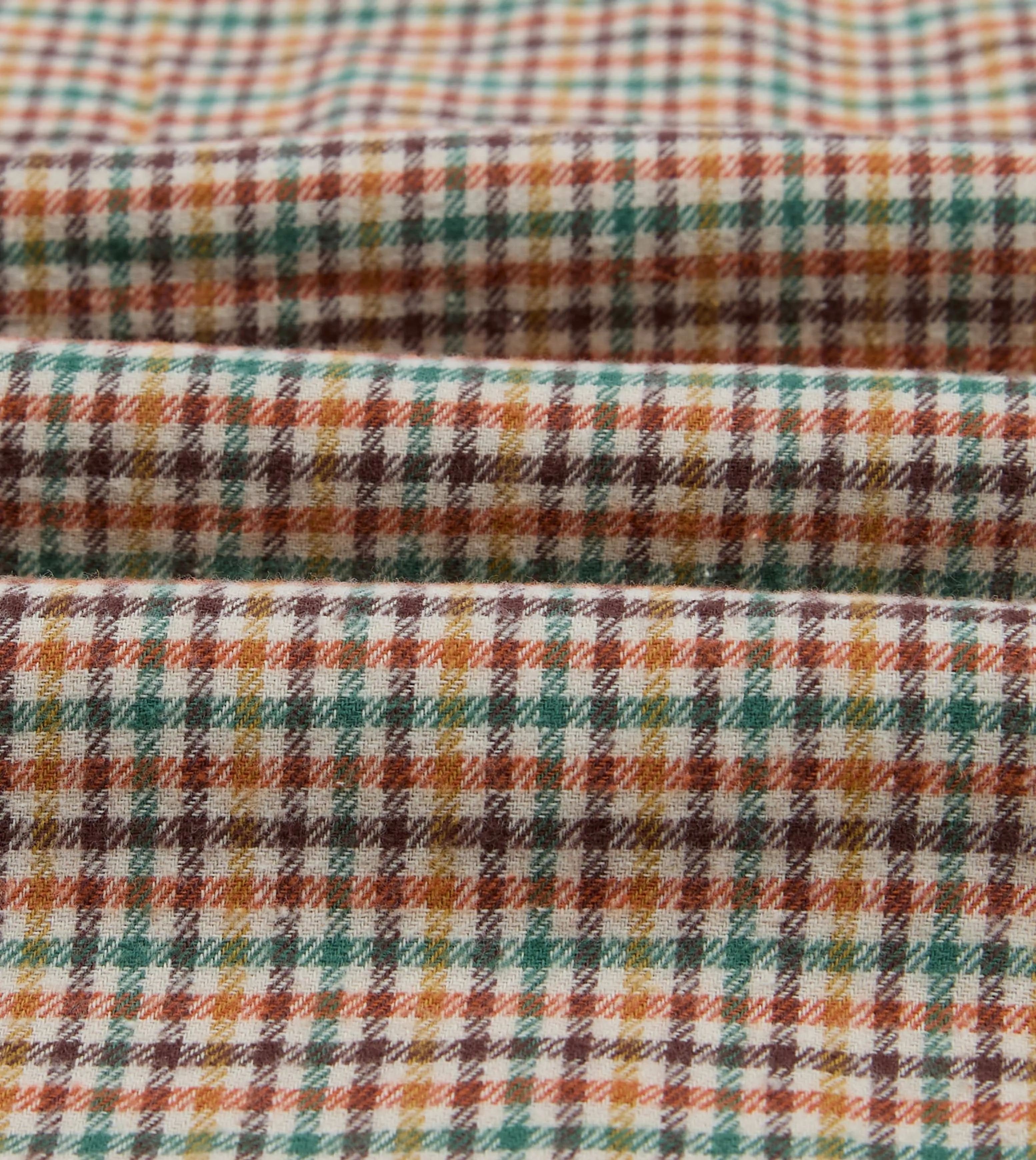 Brown and Green Check Brushed Cotton Twill Camp Collar Long Sleeve Shirt sold by Drake's London product image thumbnail 2