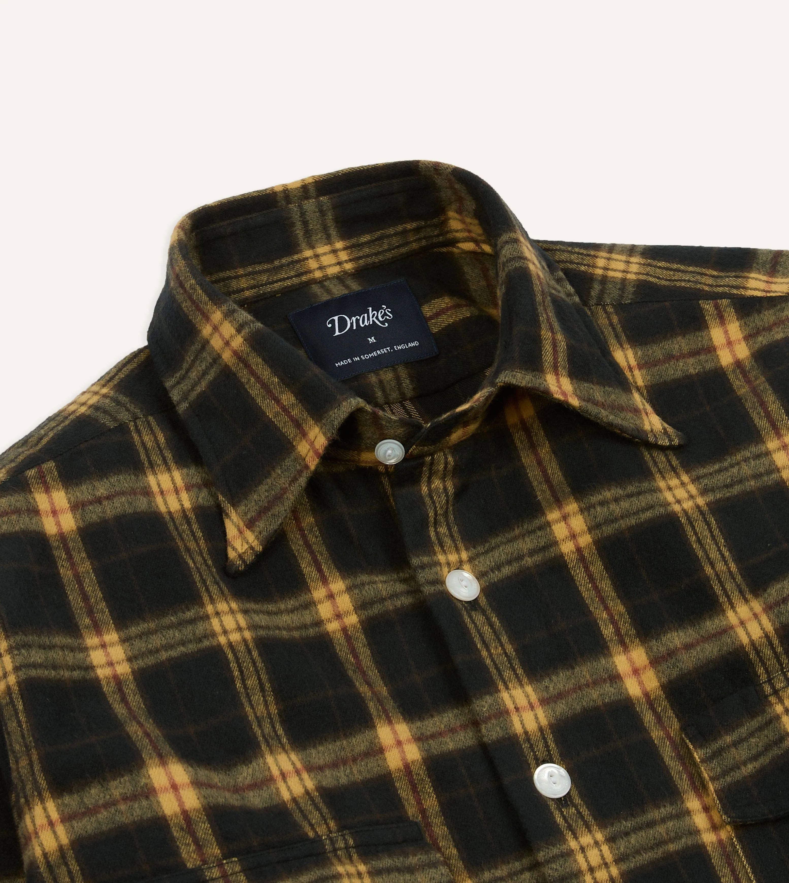 Green and Yellow Brushed Cotton Long Point Collar Work Shirt sold by Drake's London product image thumbnail 3
