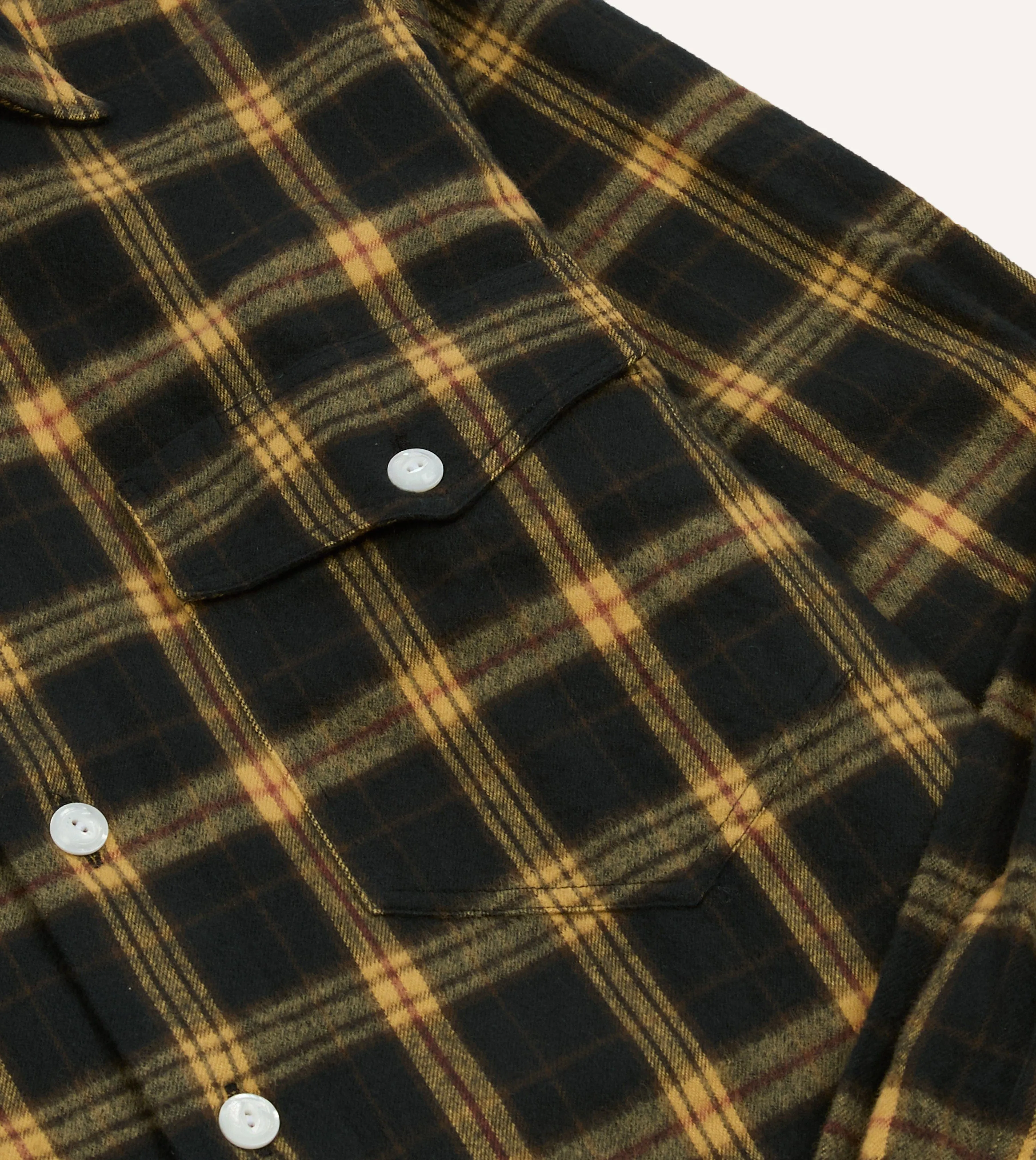 Green and Yellow Brushed Cotton Long Point Collar Work Shirt sold by Drake's London product image thumbnail 4