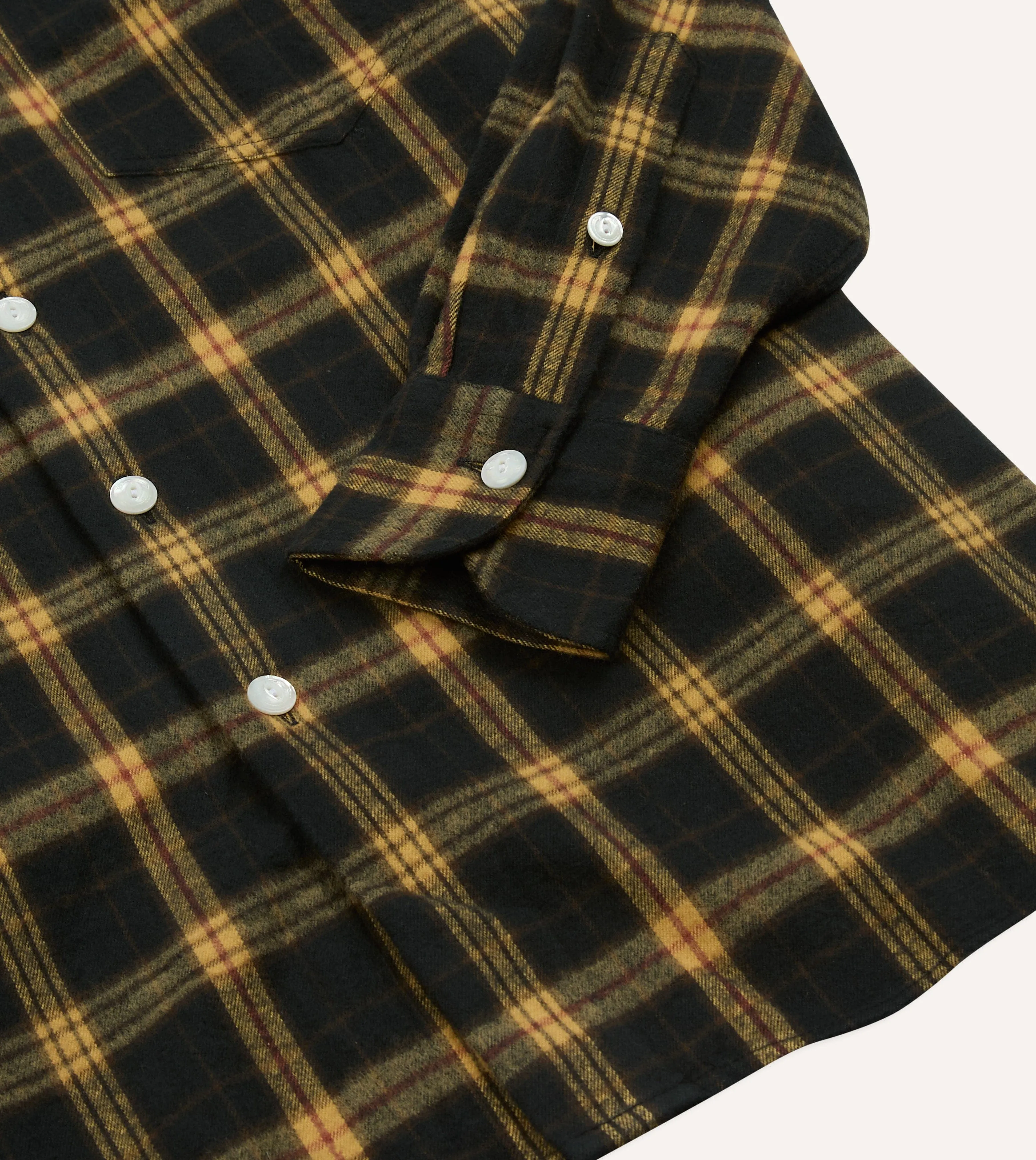 Green and Yellow Brushed Cotton Long Point Collar Work Shirt sold by Drake's London product image thumbnail 5