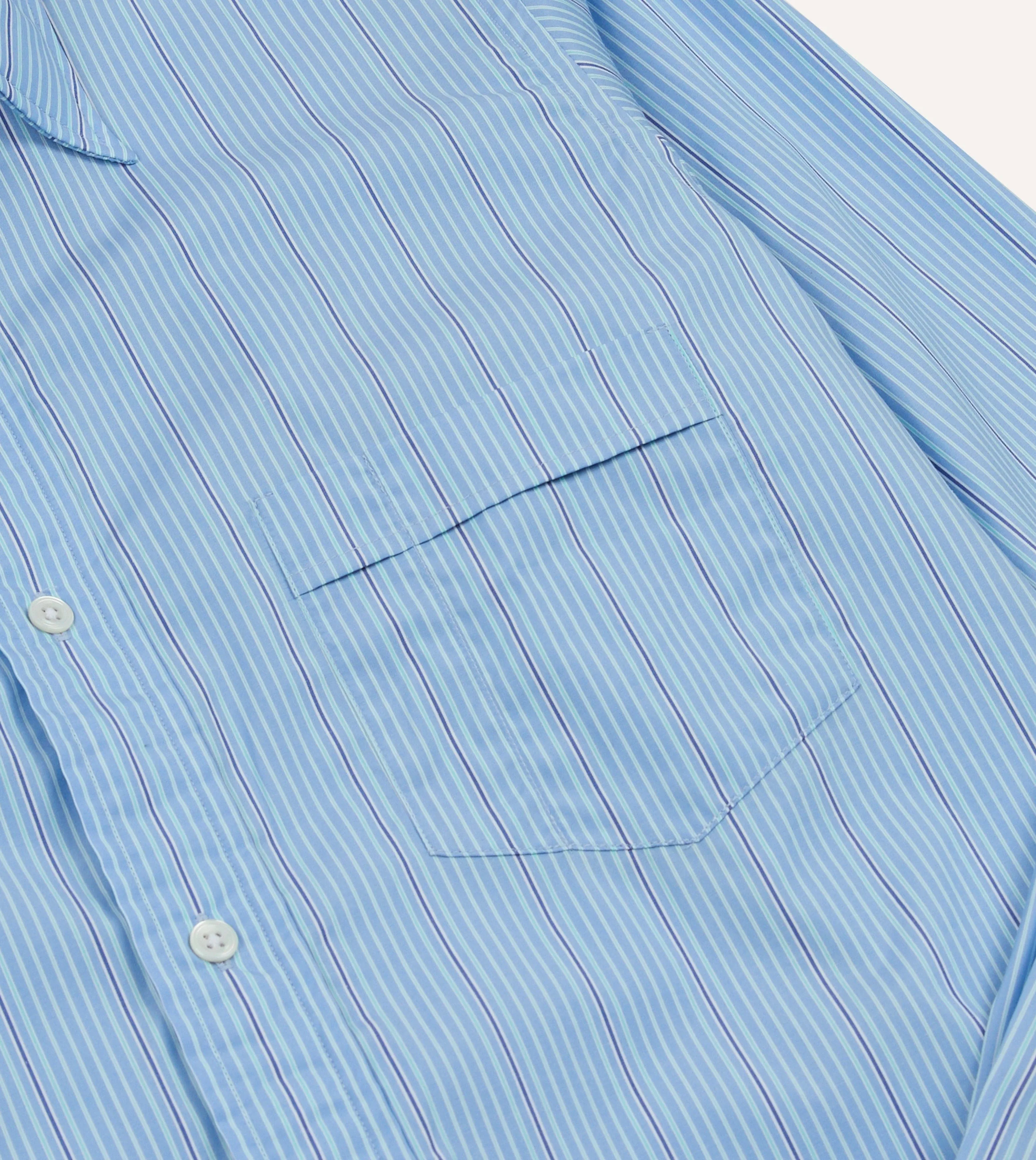 Blue Stripe Cotton Poplin Long Point Collar Shirt sold by Drake's London product image thumbnail 4