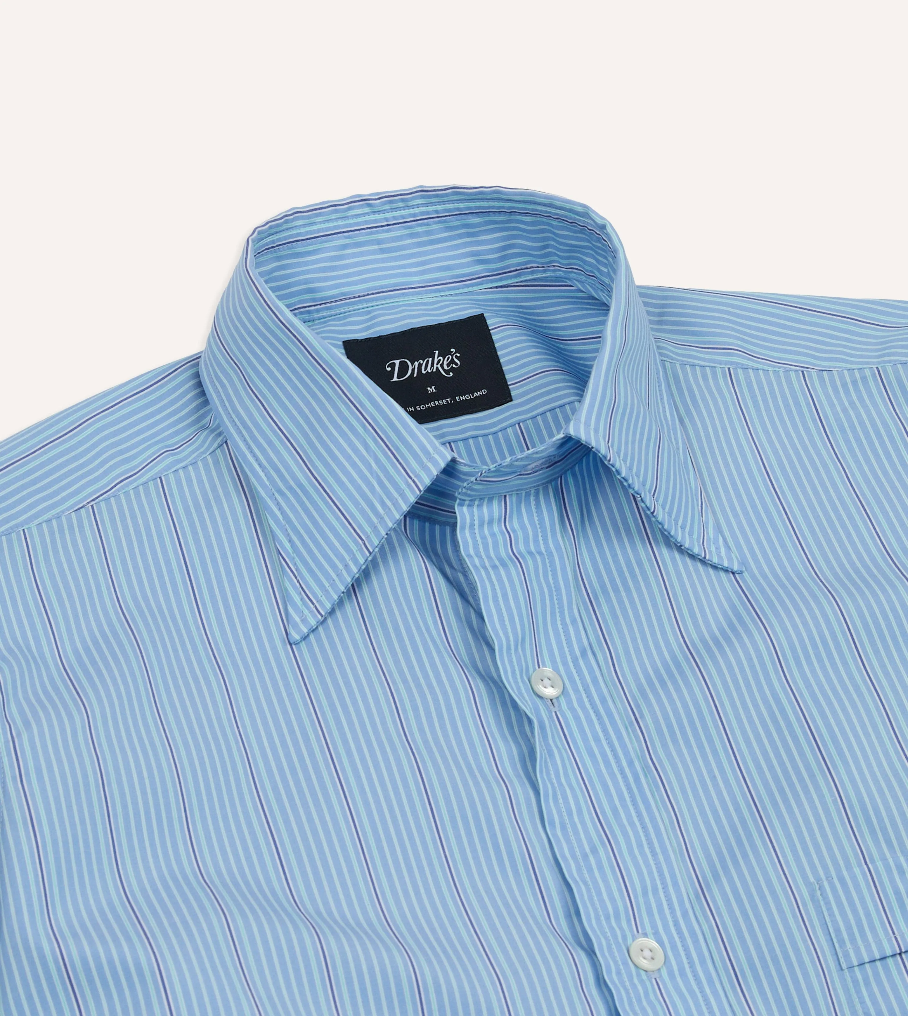 Blue Stripe Cotton Poplin Long Point Collar Shirt sold by Drake's London product image thumbnail 3