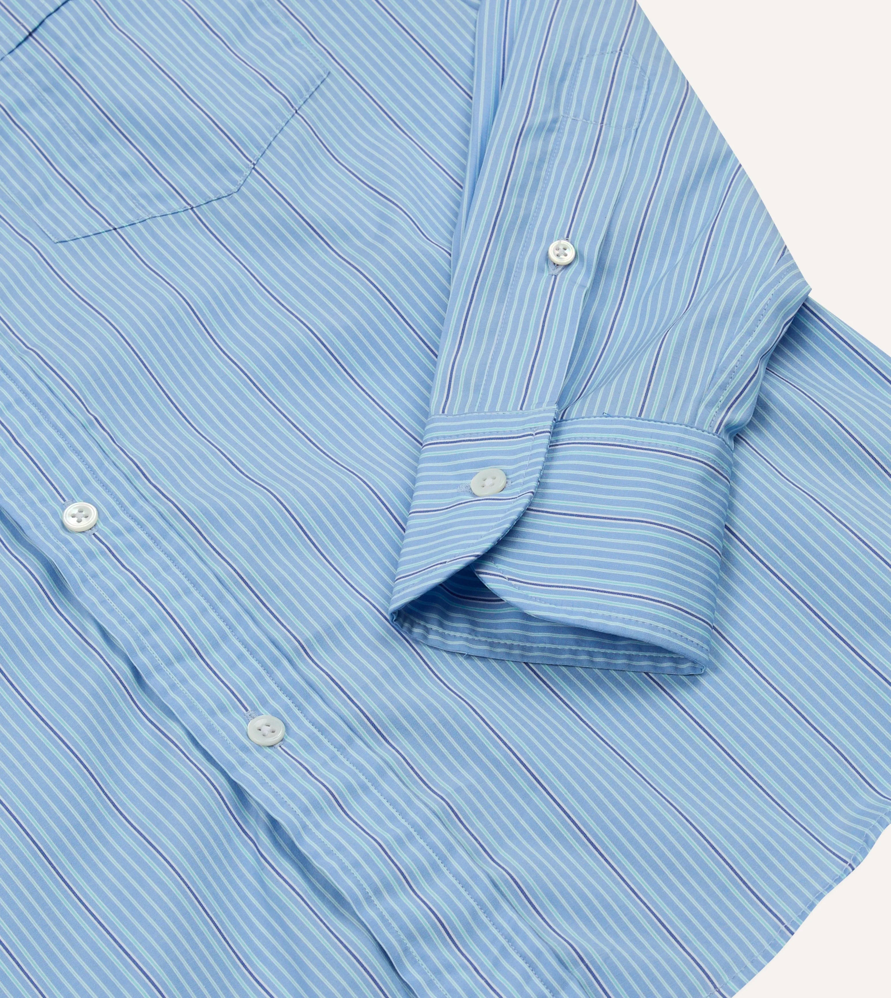 Blue Stripe Cotton Poplin Long Point Collar Shirt sold by Drake's London product image thumbnail 5