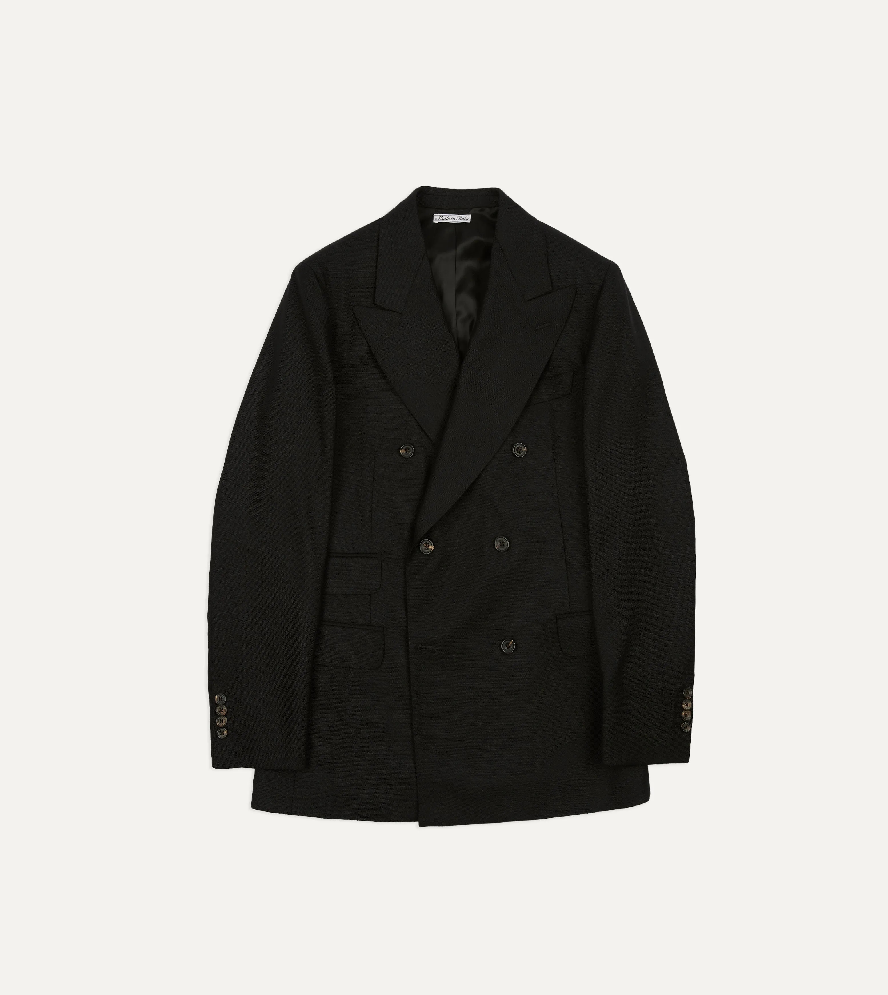 Black Fresco® Wool Double-Breasted Tailored Jacket sold by Drake's London