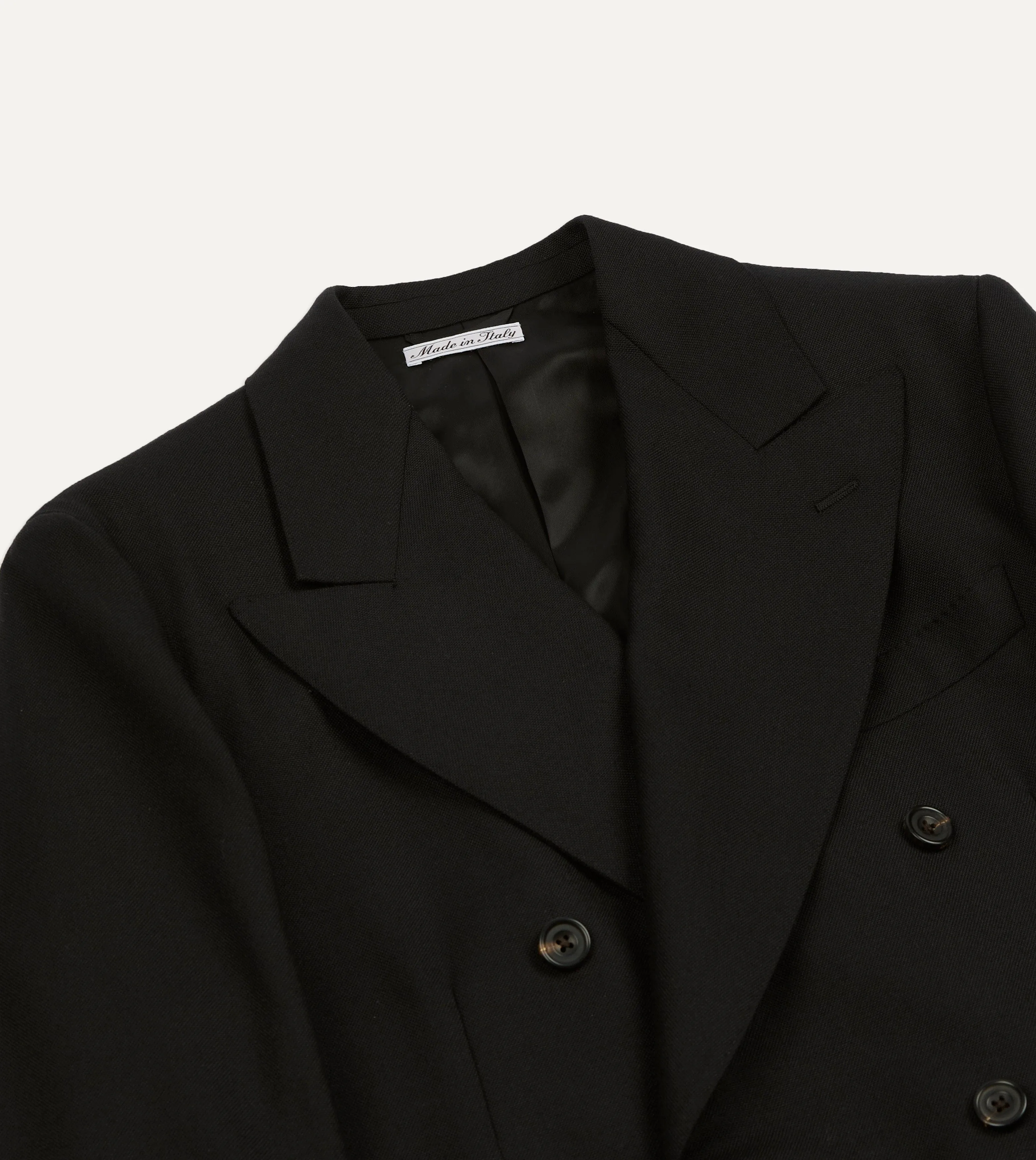 Black Fresco® Wool Double-Breasted Tailored Jacket sold by Drake's London product image thumbnail 3