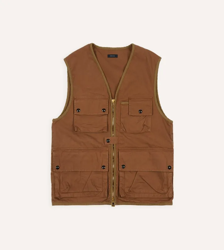 Rust Cotton Urban Safari Vest sold by Drake's London