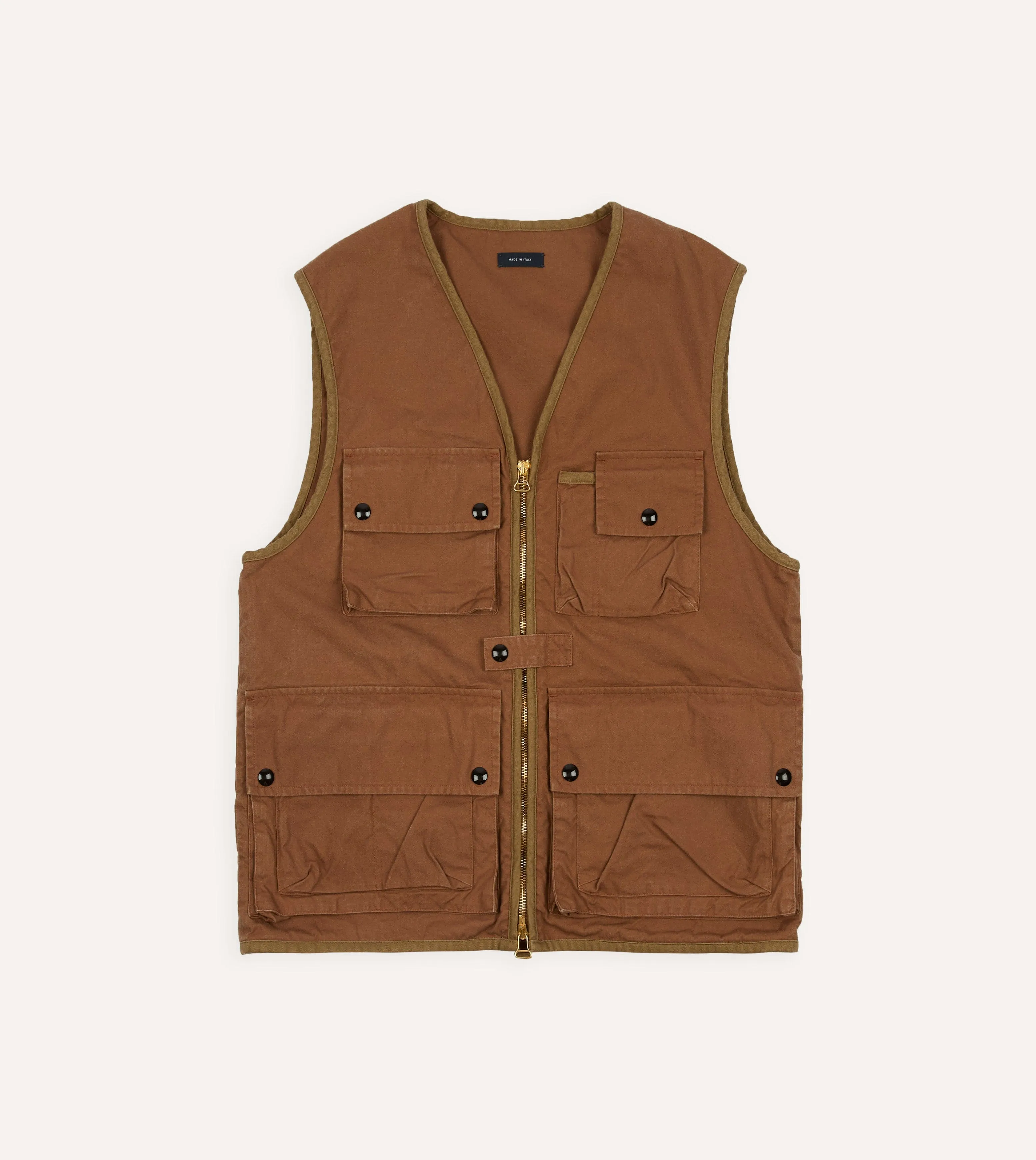 Rust Cotton Urban Safari Vest sold by Drake's London