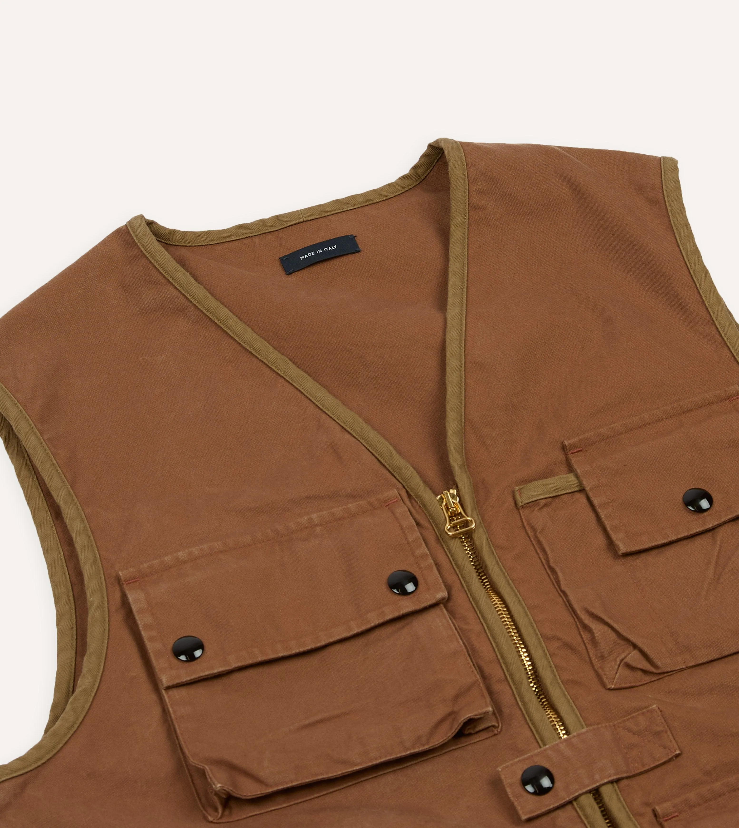 Rust Cotton Urban Safari Vest sold by Drake's London product image thumbnail 3