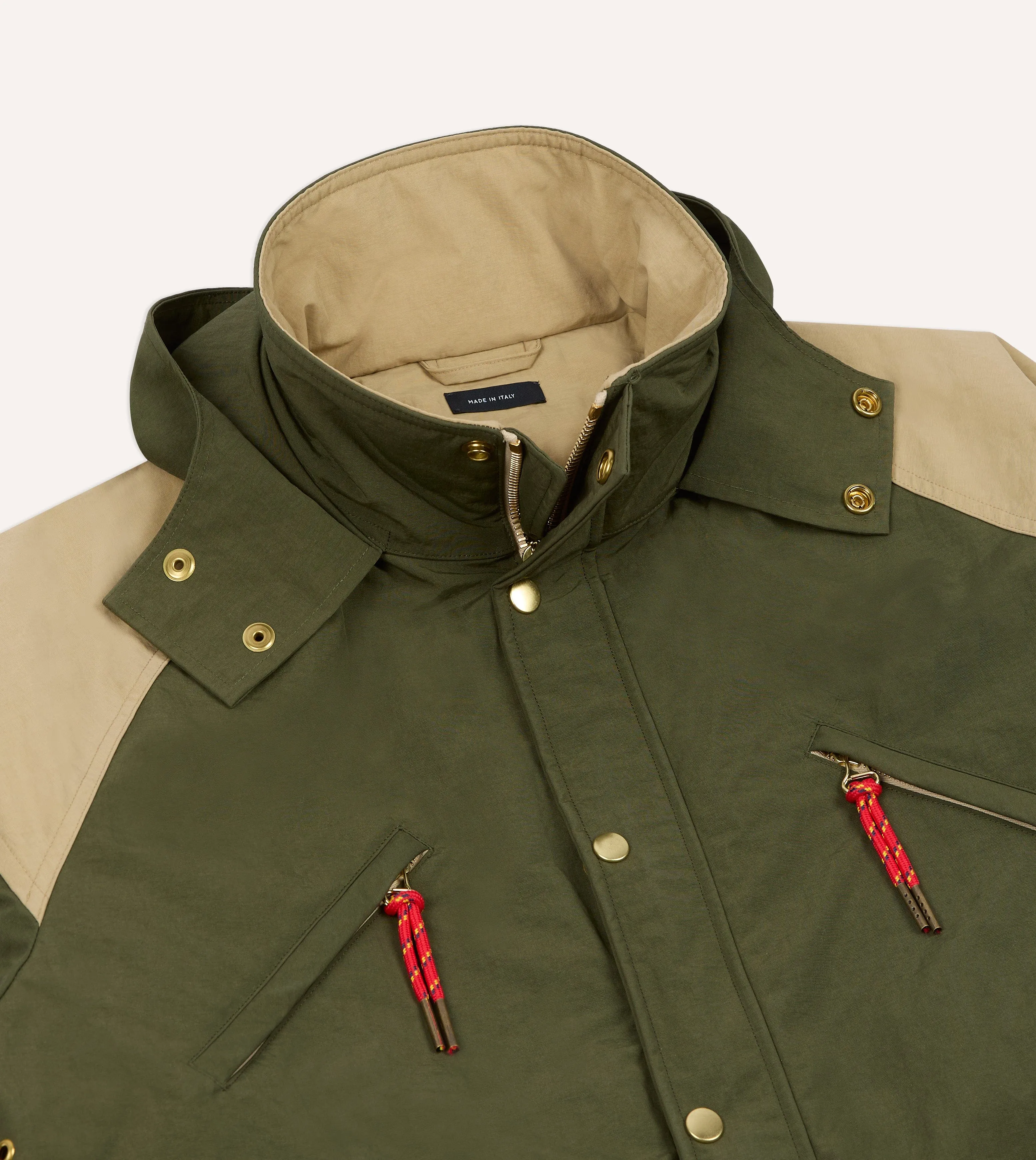 Olive and Ecru Nylon Windbreaker sold by Drake's London product image thumbnail 3