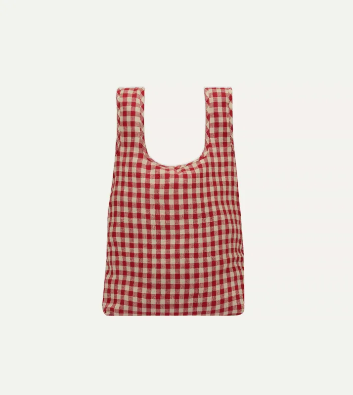 Red Gingham Check Linen Market Tote Bag sold by Drake's London