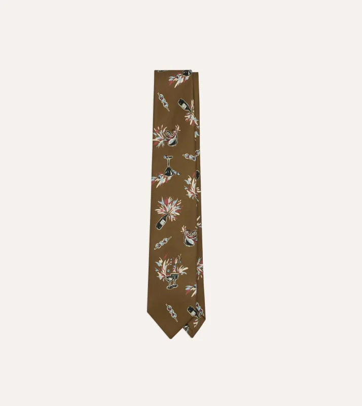 Martini Print Silk Self Tipped Tie sold by Drake's London