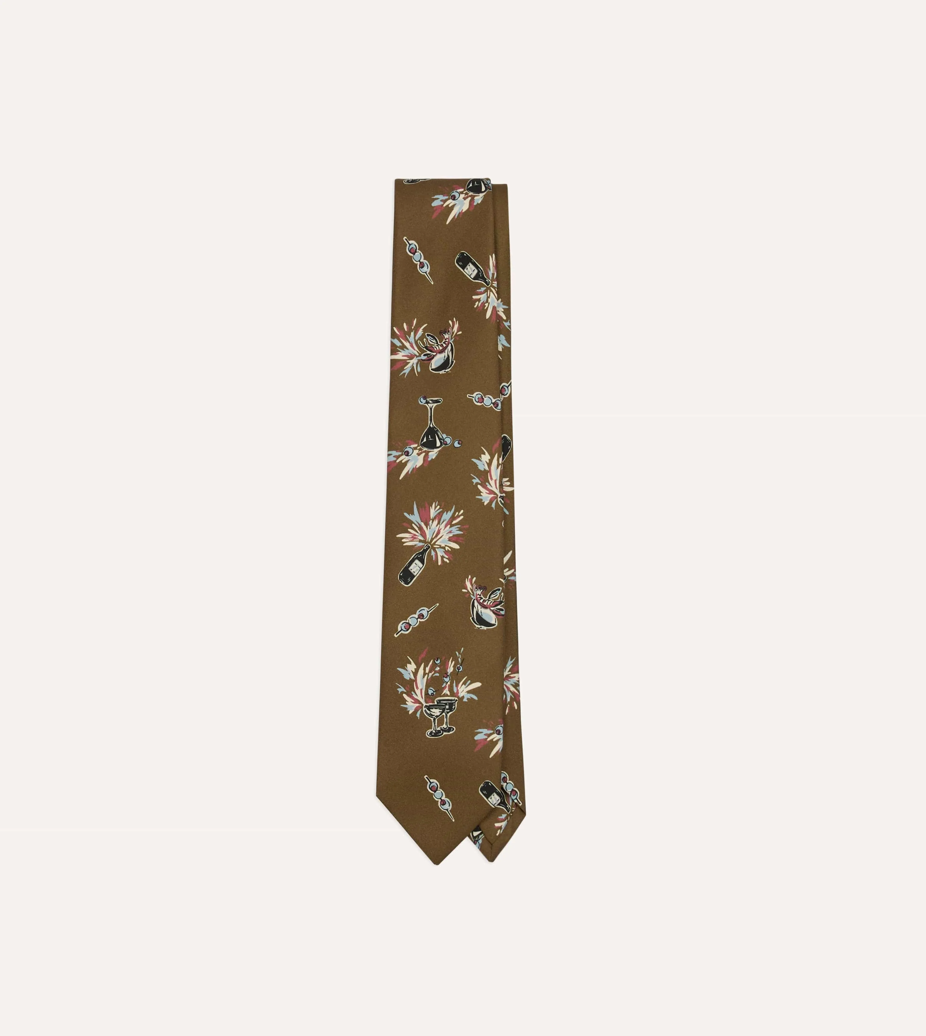Martini Print Silk Self Tipped Tie sold by Drake's London