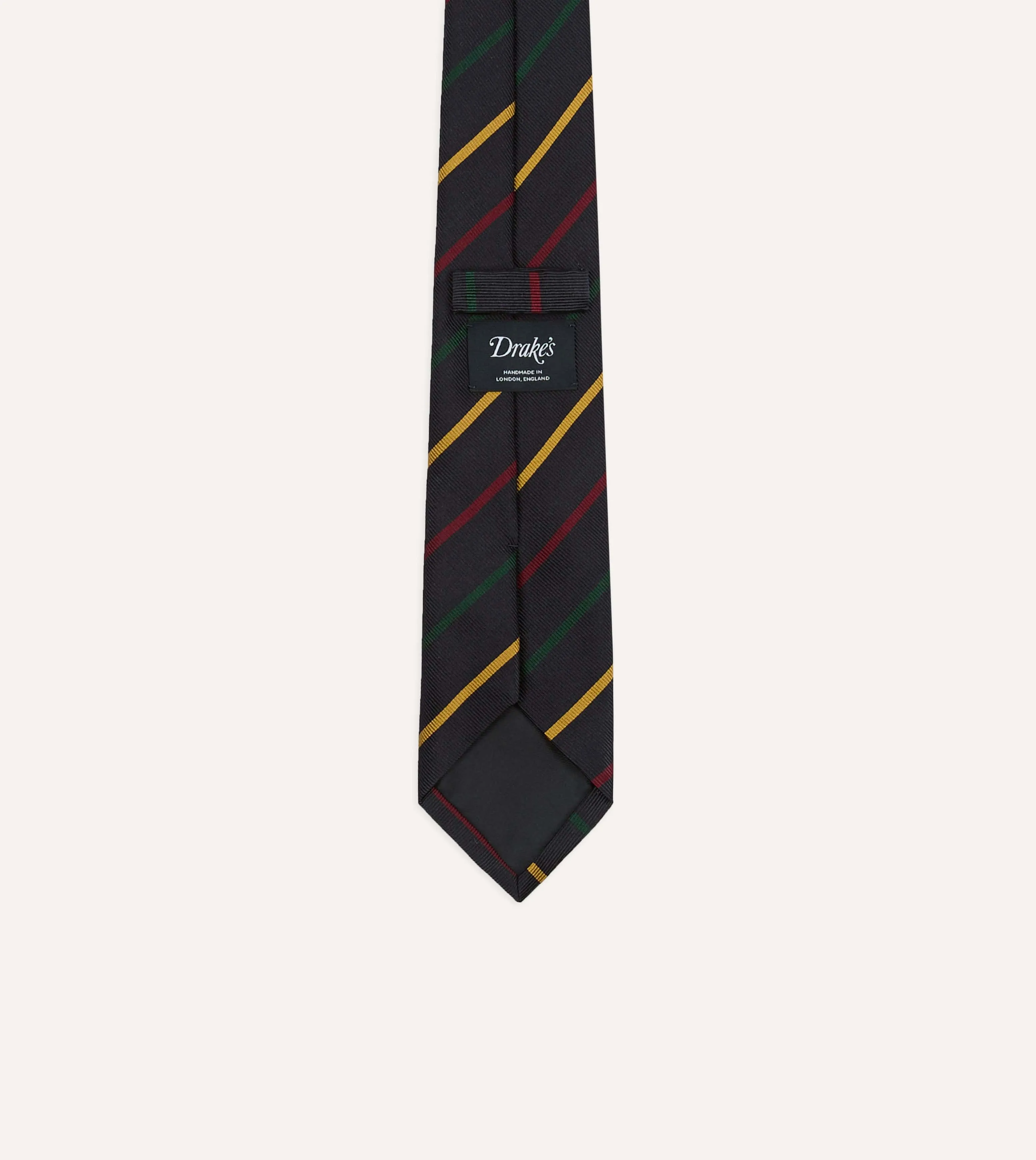 Navy, Green, Red and Yellow Stripe Repp Silk Tipped Tie sold by Drake's London product image thumbnail 4