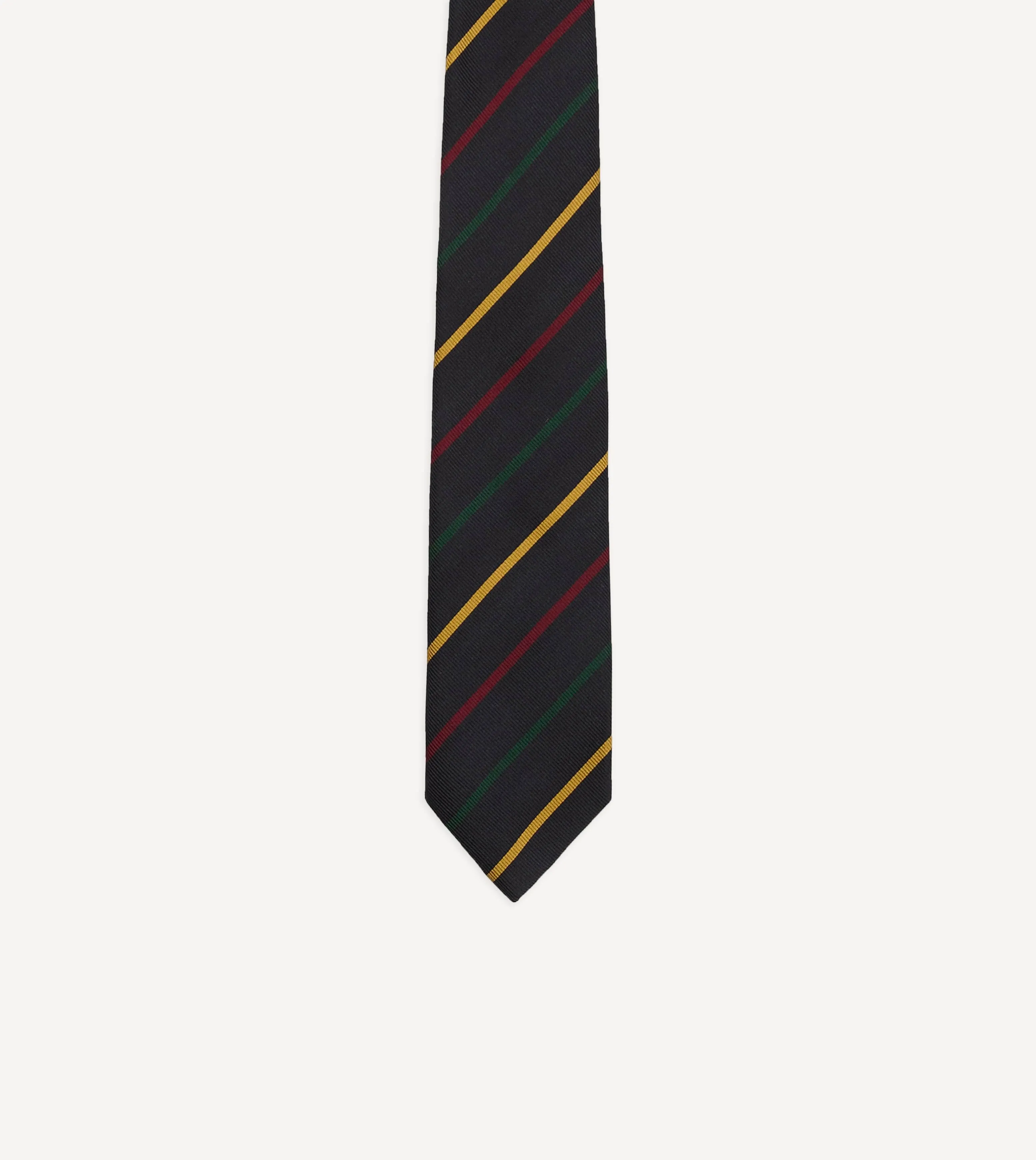 Navy, Green, Red and Yellow Stripe Repp Silk Tipped Tie sold by Drake's London product image thumbnail 3