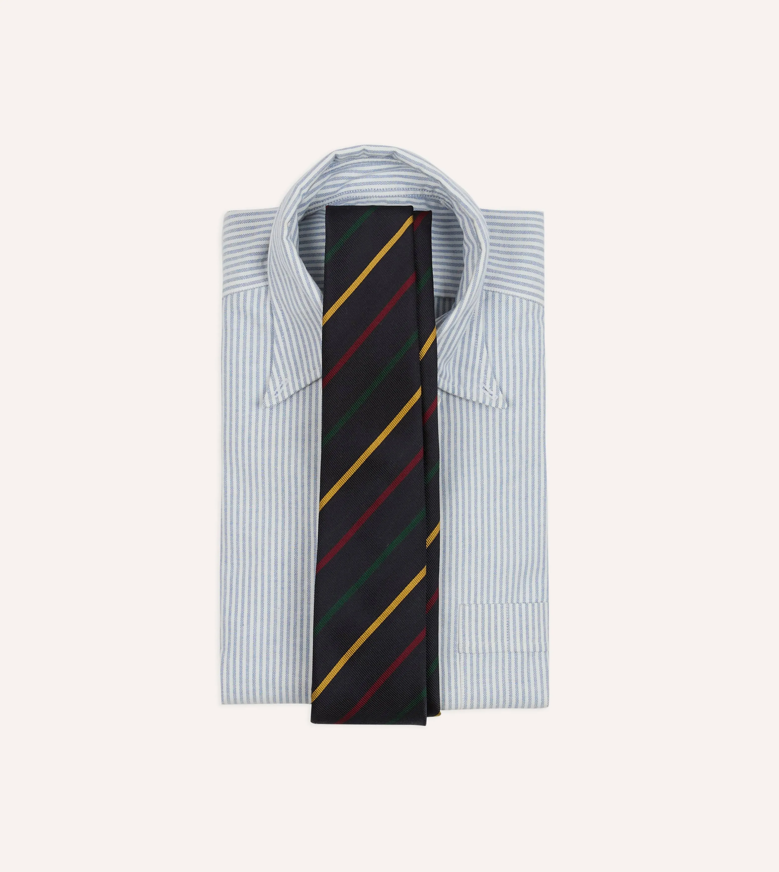 Navy, Green, Red and Yellow Stripe Repp Silk Tipped Tie sold by Drake's London product image thumbnail 2