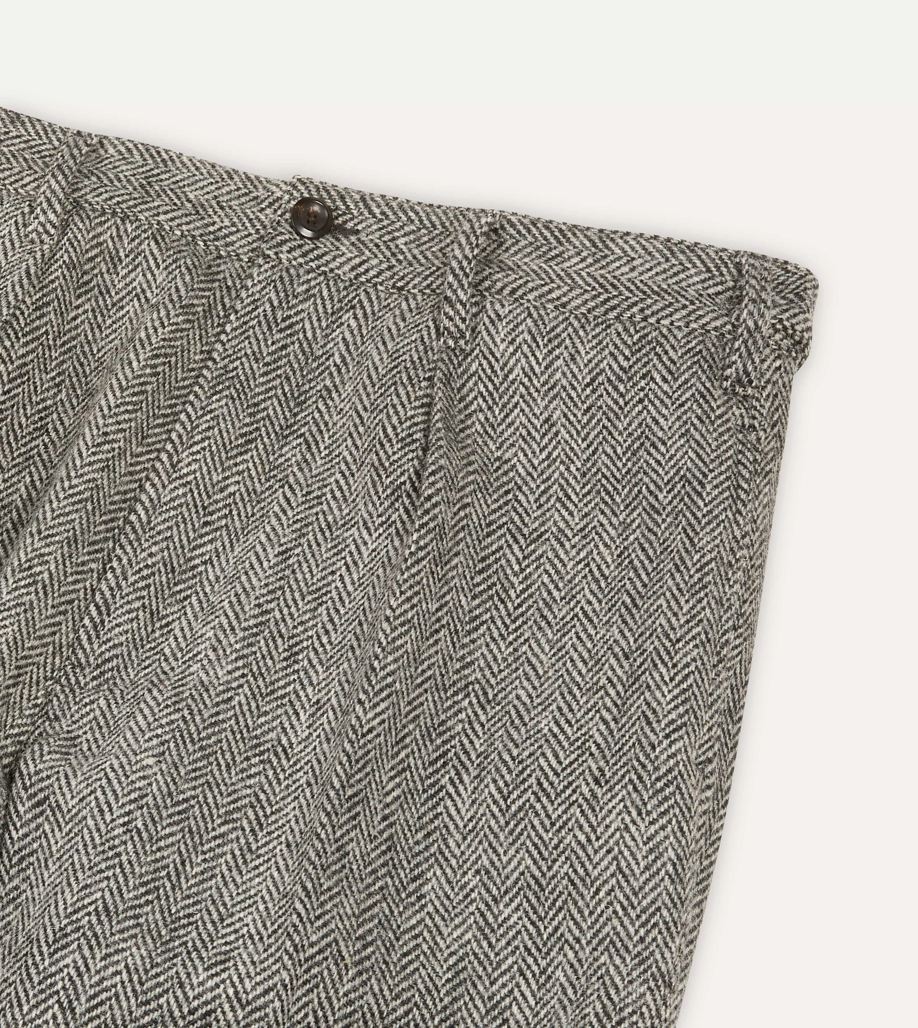 Grey Herringbone Harris Tweed One Pleat Games Trousers sold by Drake's London product image thumbnail 4