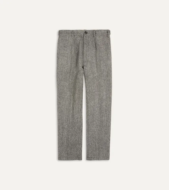 Grey Herringbone Harris Tweed One Pleat Games Trousers sold by Drake's London