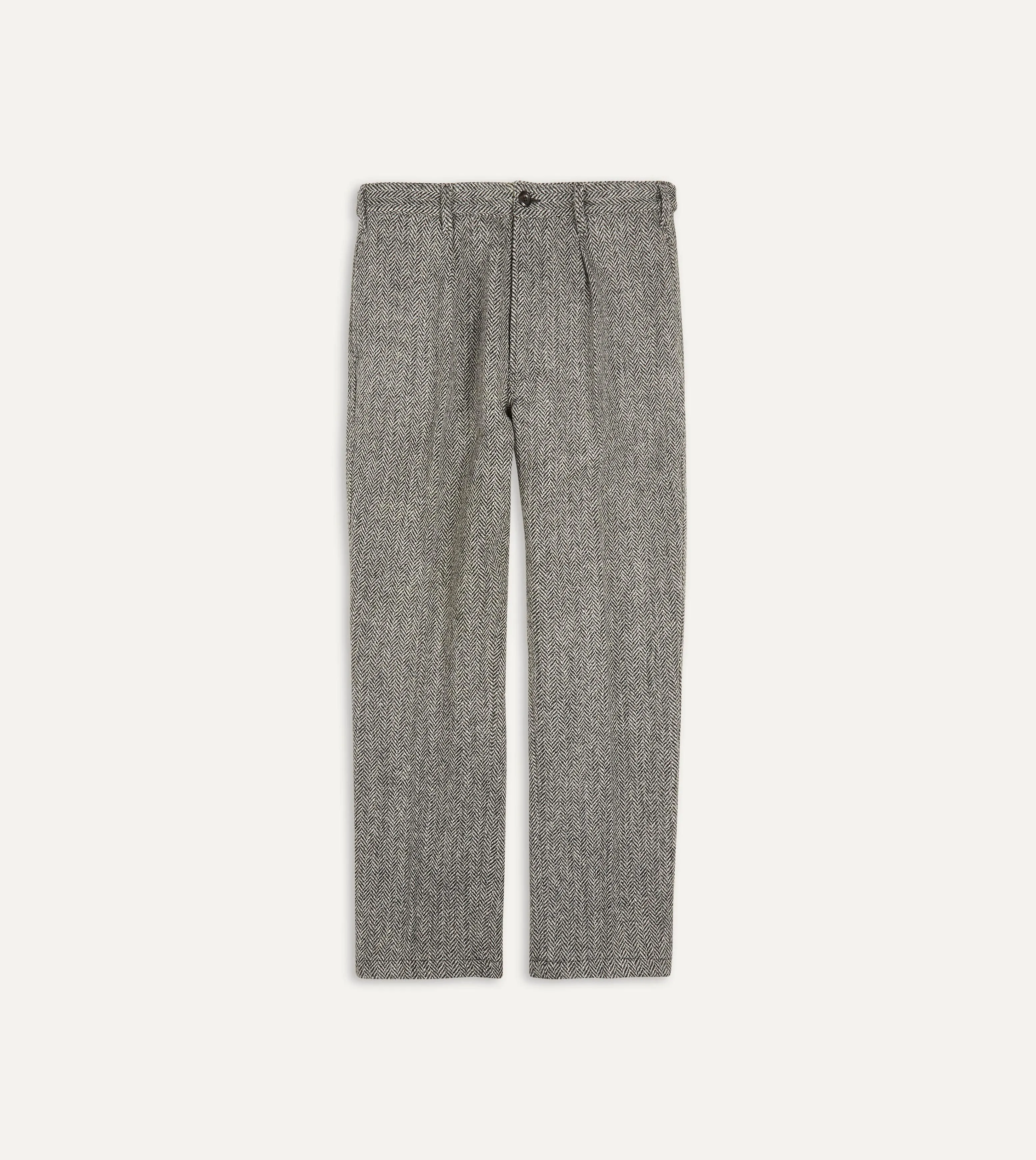 Grey Herringbone Harris Tweed One Pleat Games Trousers sold by Drake's London