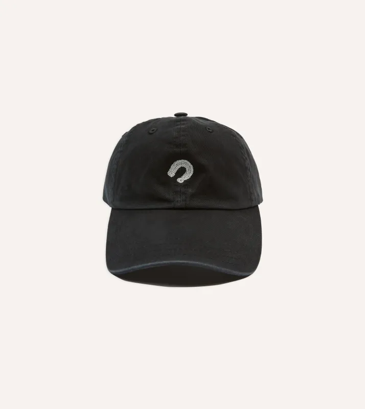 Black Horseshoe Cotton Twill Baseball Cap sold by Drake's London