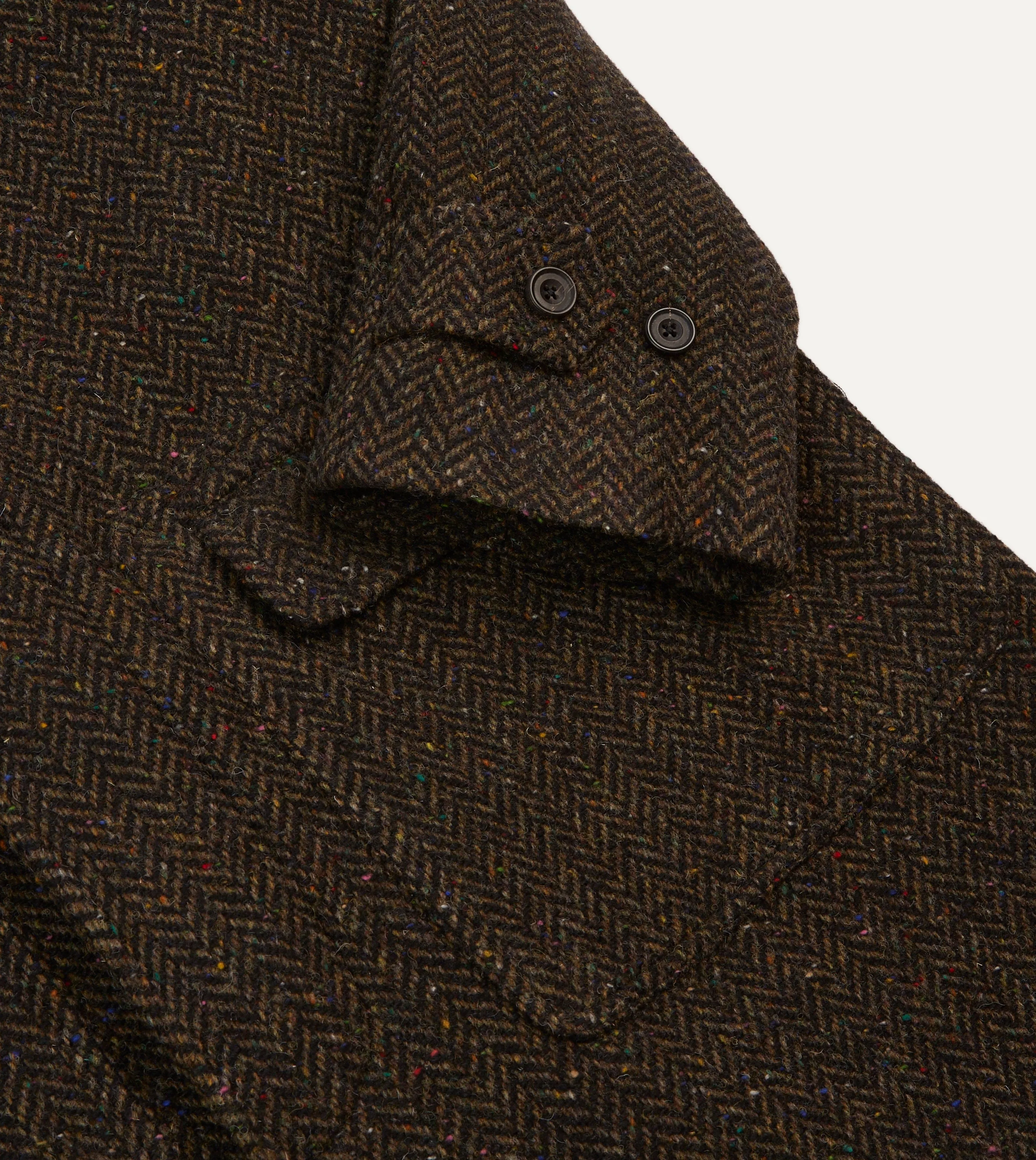 Brown Herringbone Wool Raglan Coat sold by Drake's London product image thumbnail 4
