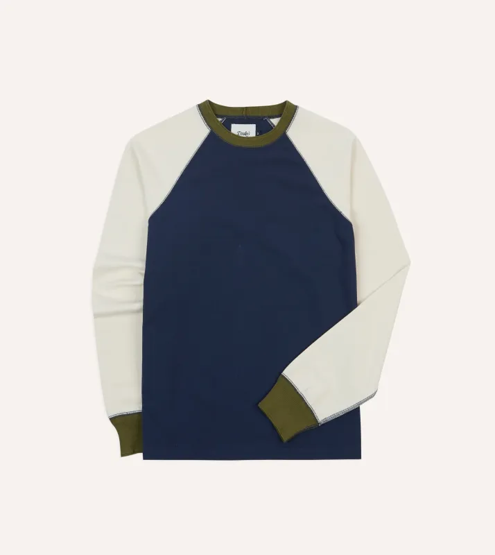 Navy and Ecru Long Sleeve Raglan T-Shirt sold by Drake's London