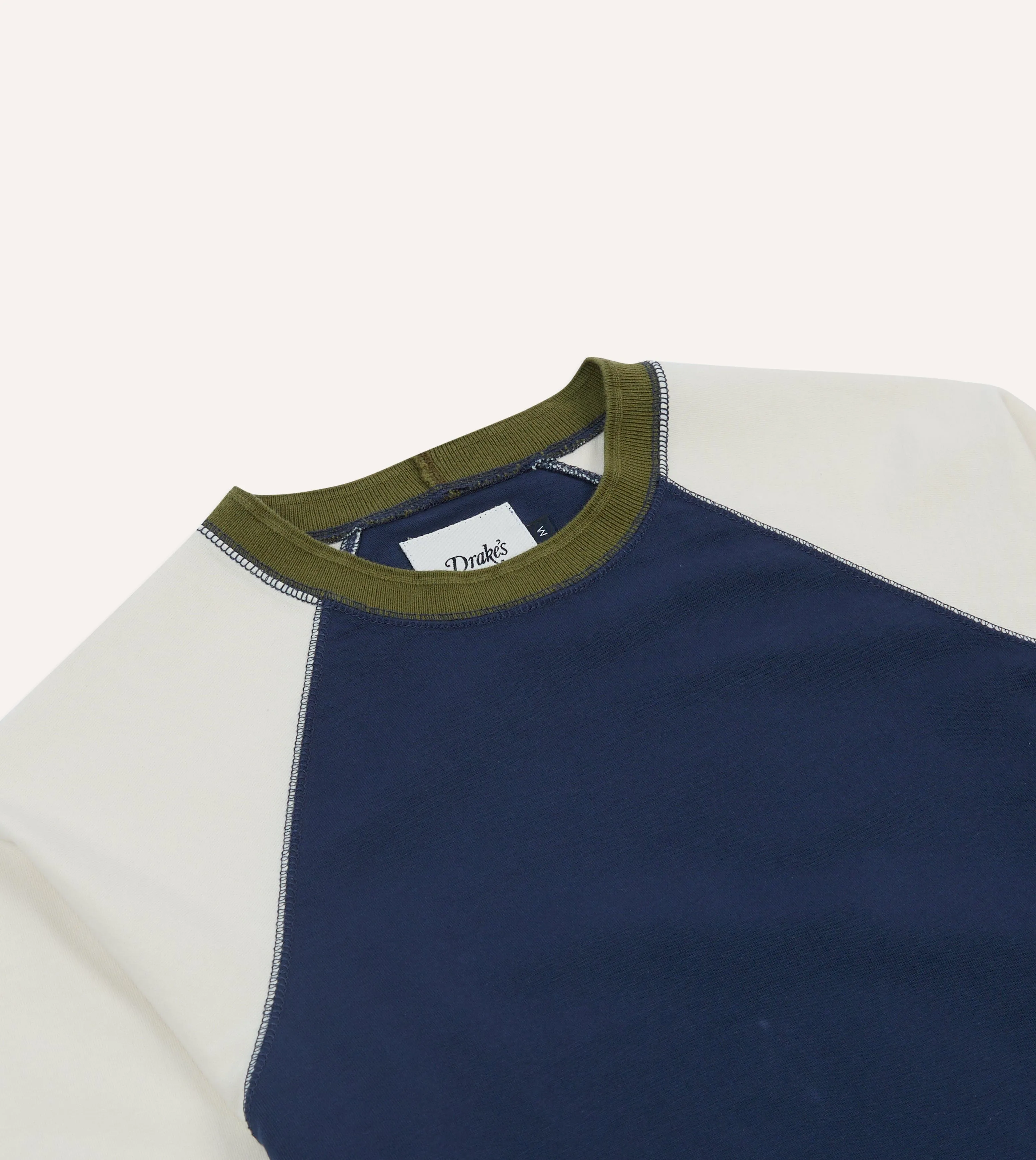 Navy and Ecru Long Sleeve Raglan T-Shirt sold by Drake's London product image thumbnail 3