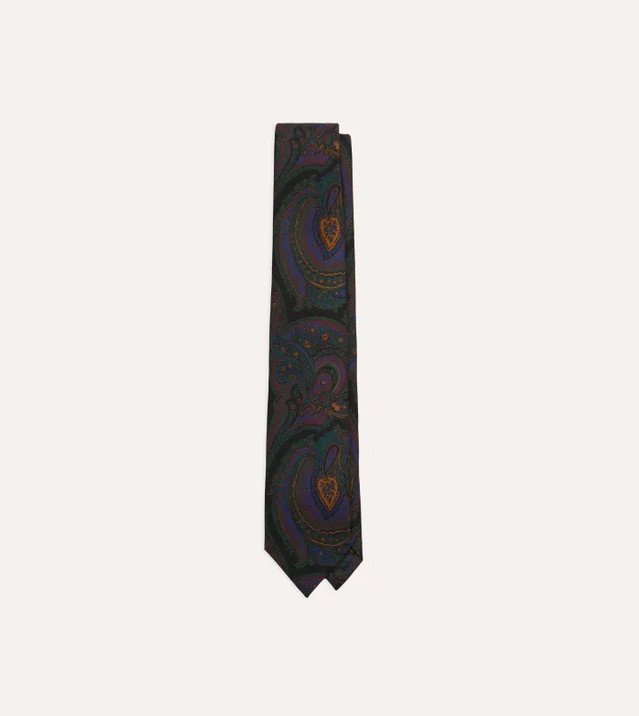 Black Paisley Print Madder Silk Self-Tipped Tie sold by Drake's London